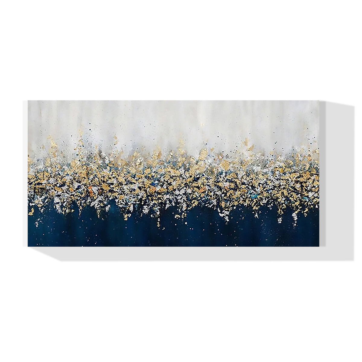 Navy Blue Abstract Gold Silver Wall Art