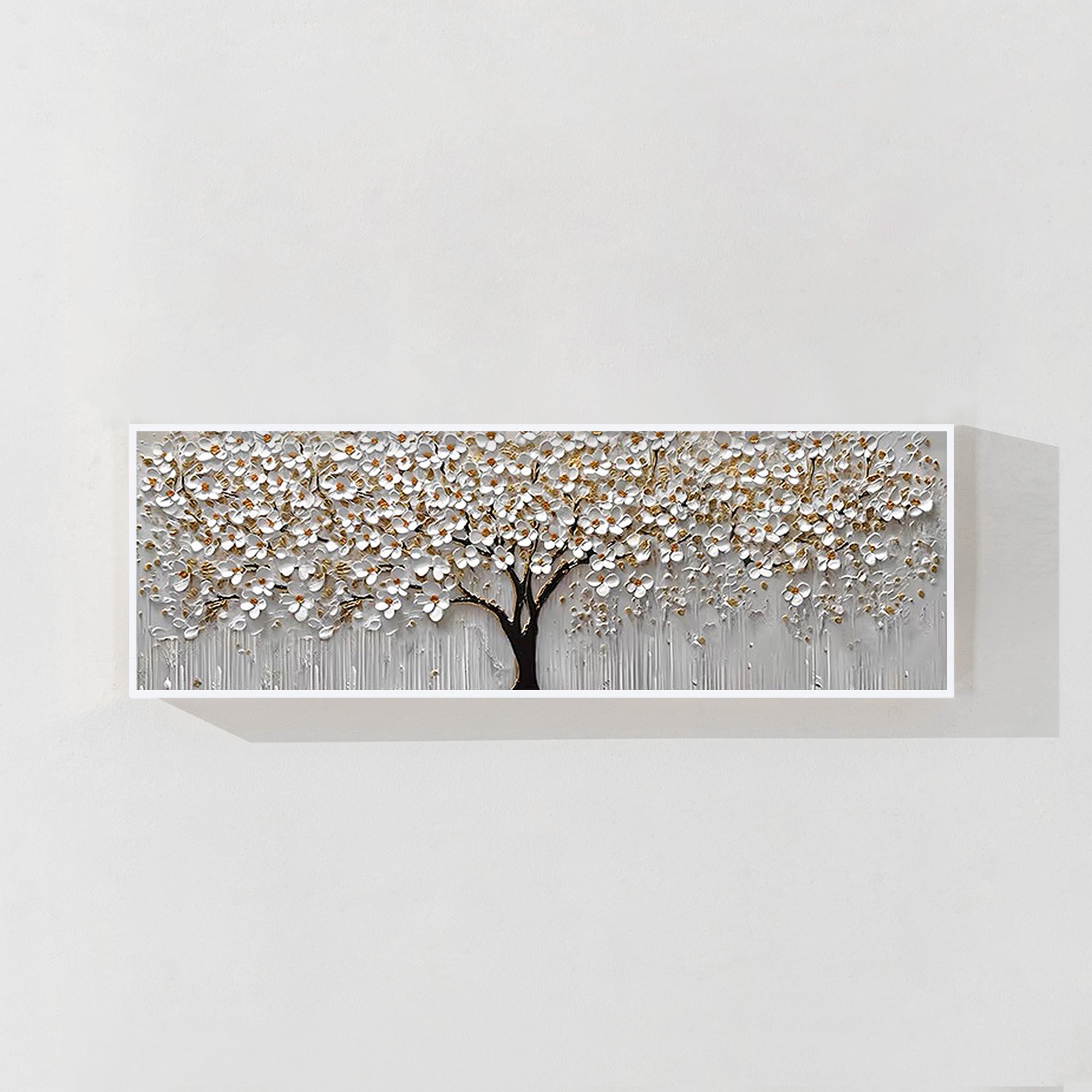 White Gold Flower Painting - 3D Textured Large Wall Art