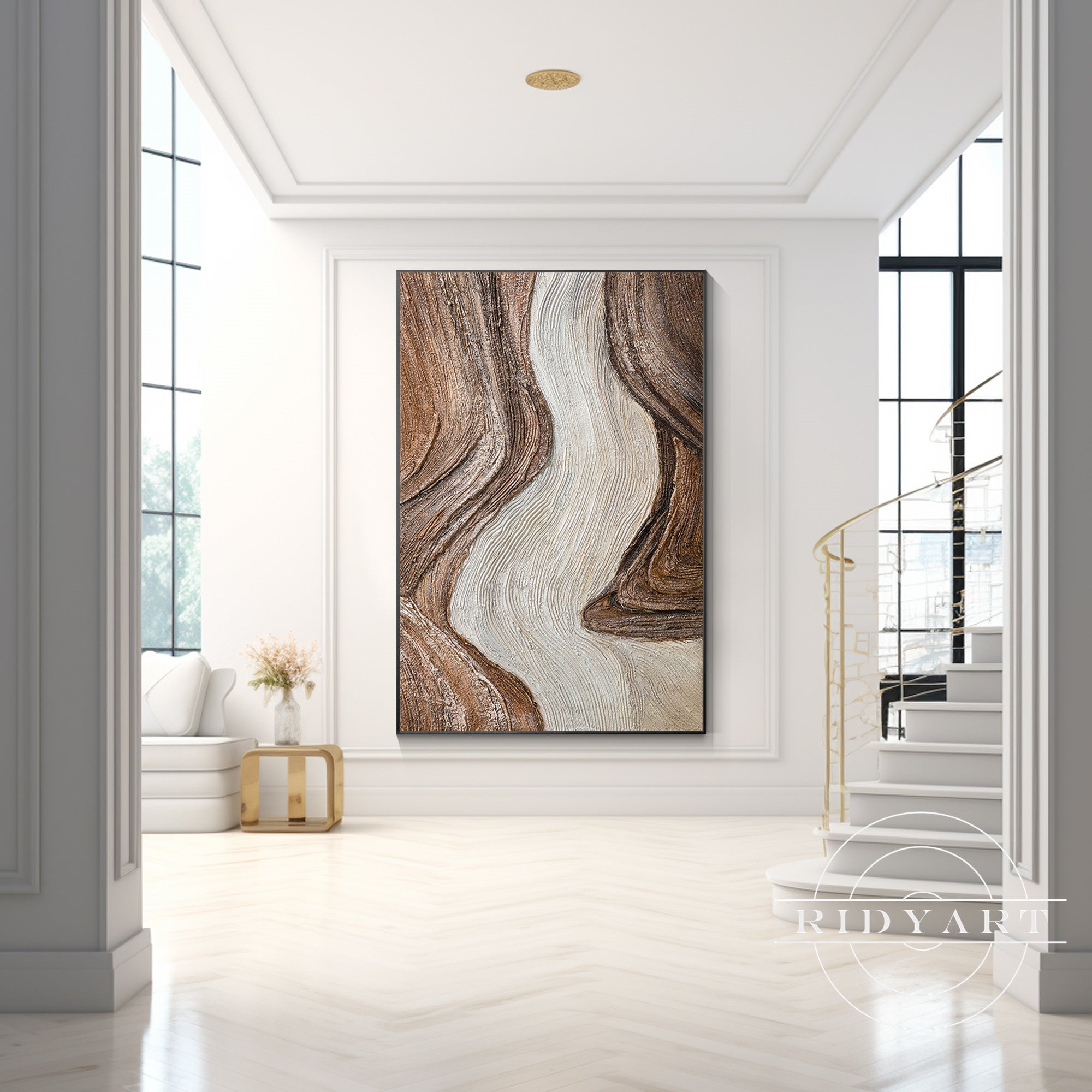 Wabi Sabi Style 3D Textured Painting - Flowing Waves & Sandstone