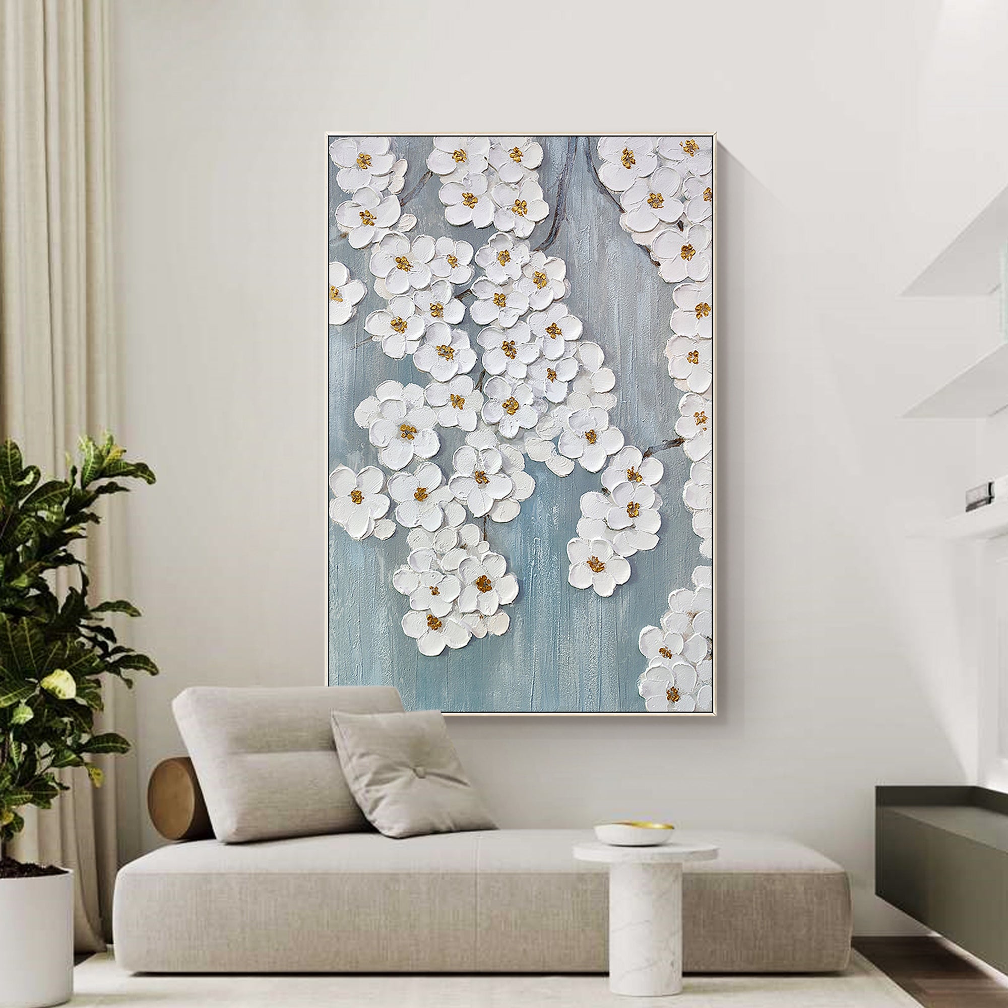 3D Texture White flower Wall Decor