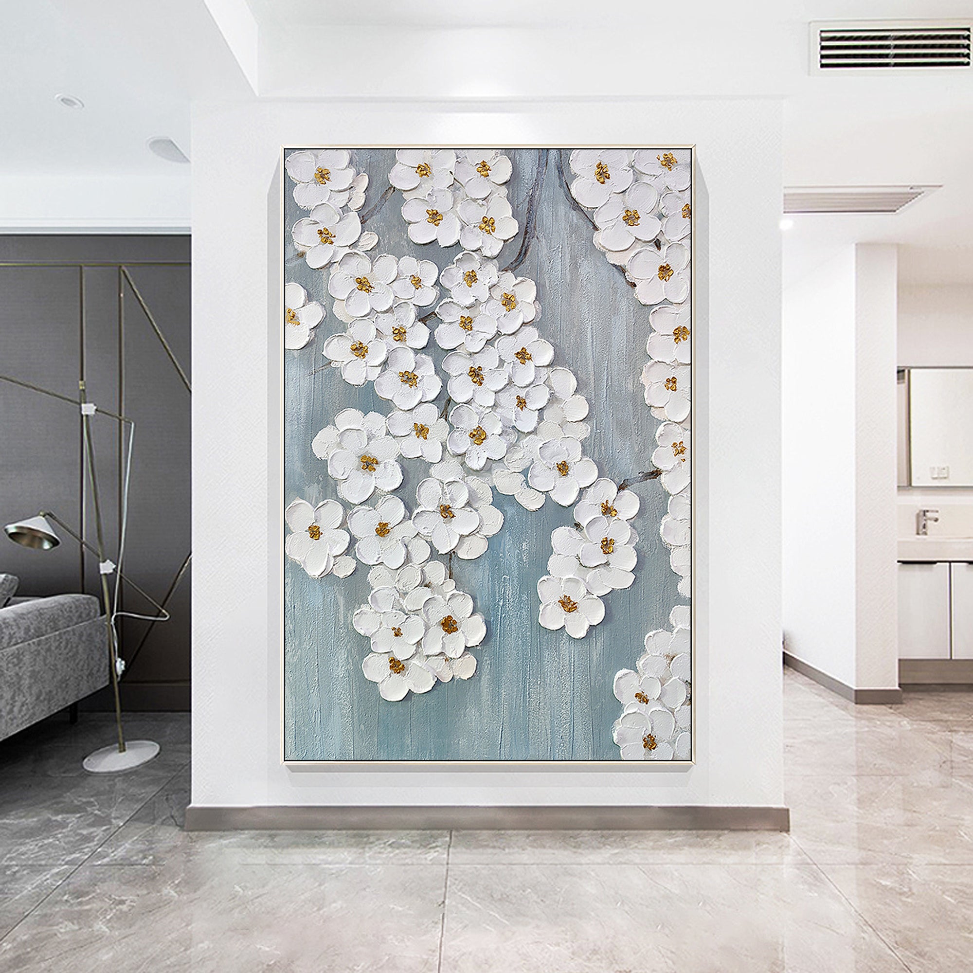 3D Texture White flower Wall Decor