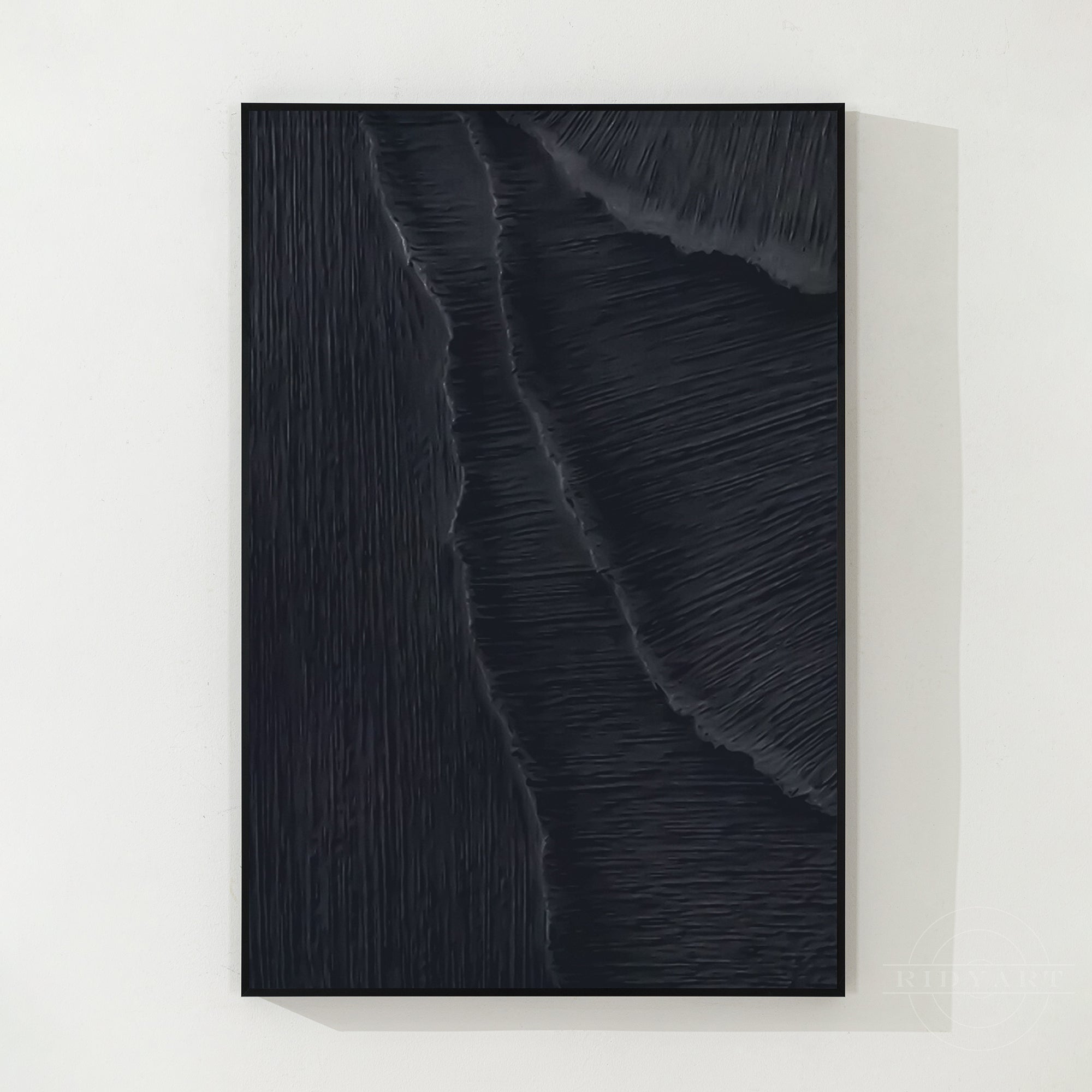 Matte Black 3D Texture Sea Waves Original Canvas Vertical Art