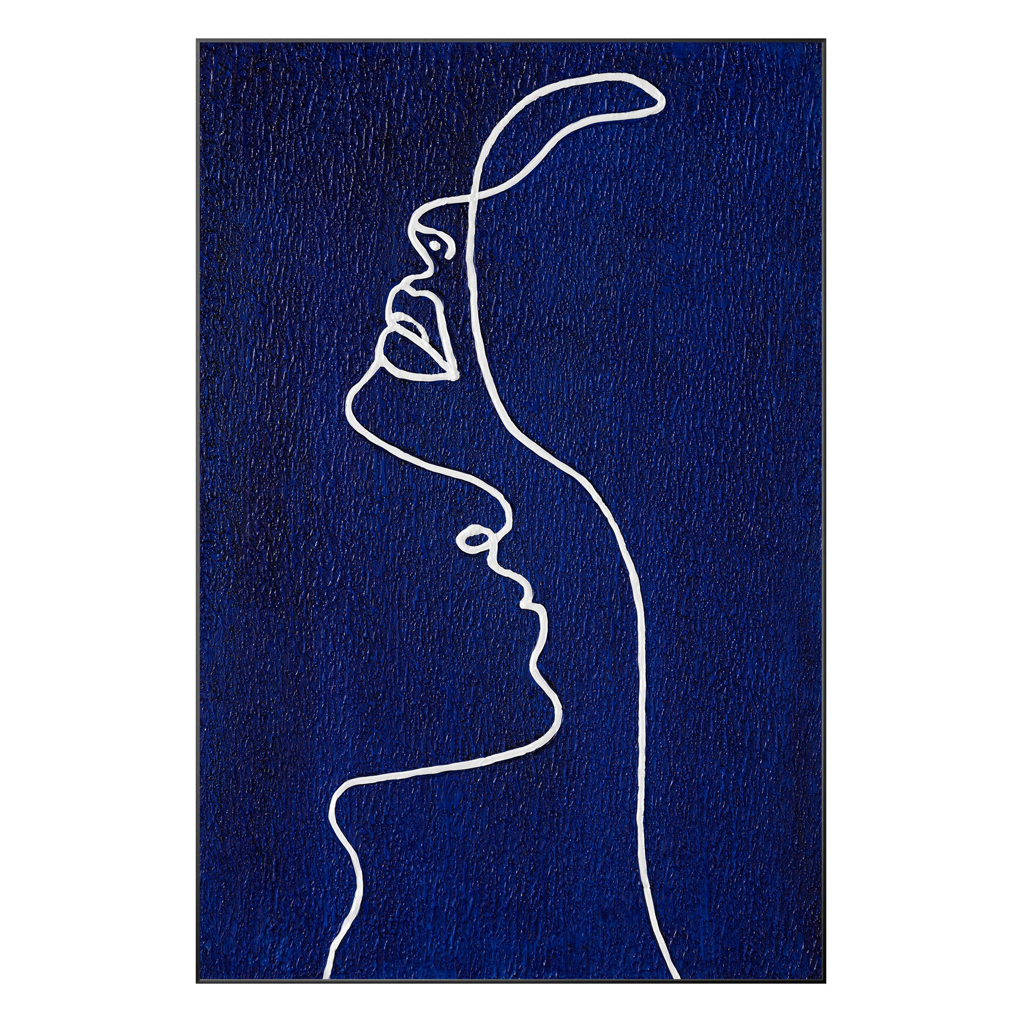 Picasso Line Woman Profile Painting - Navy Blue Wall Art