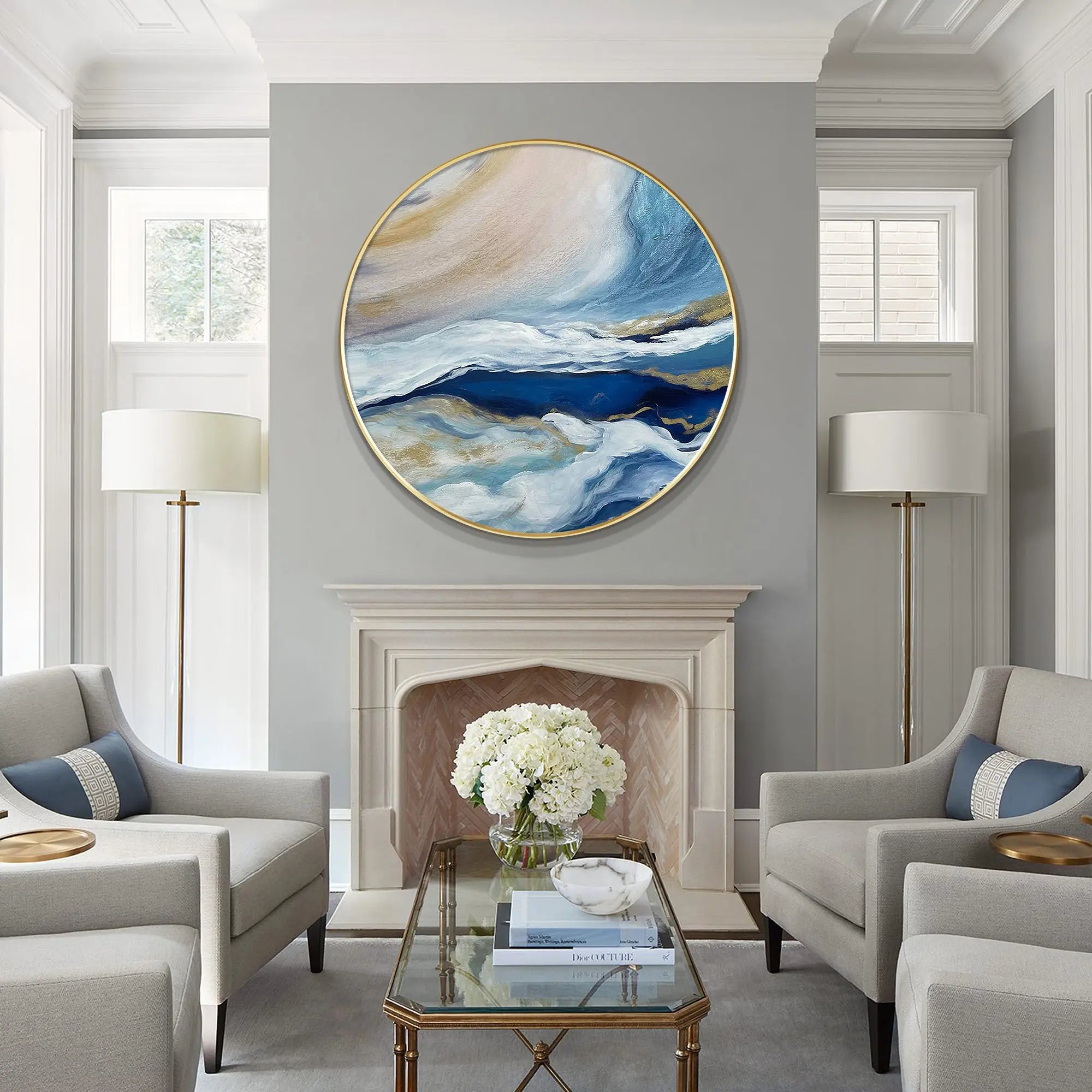 Round Abstract Blue Sea Painting RIDYART