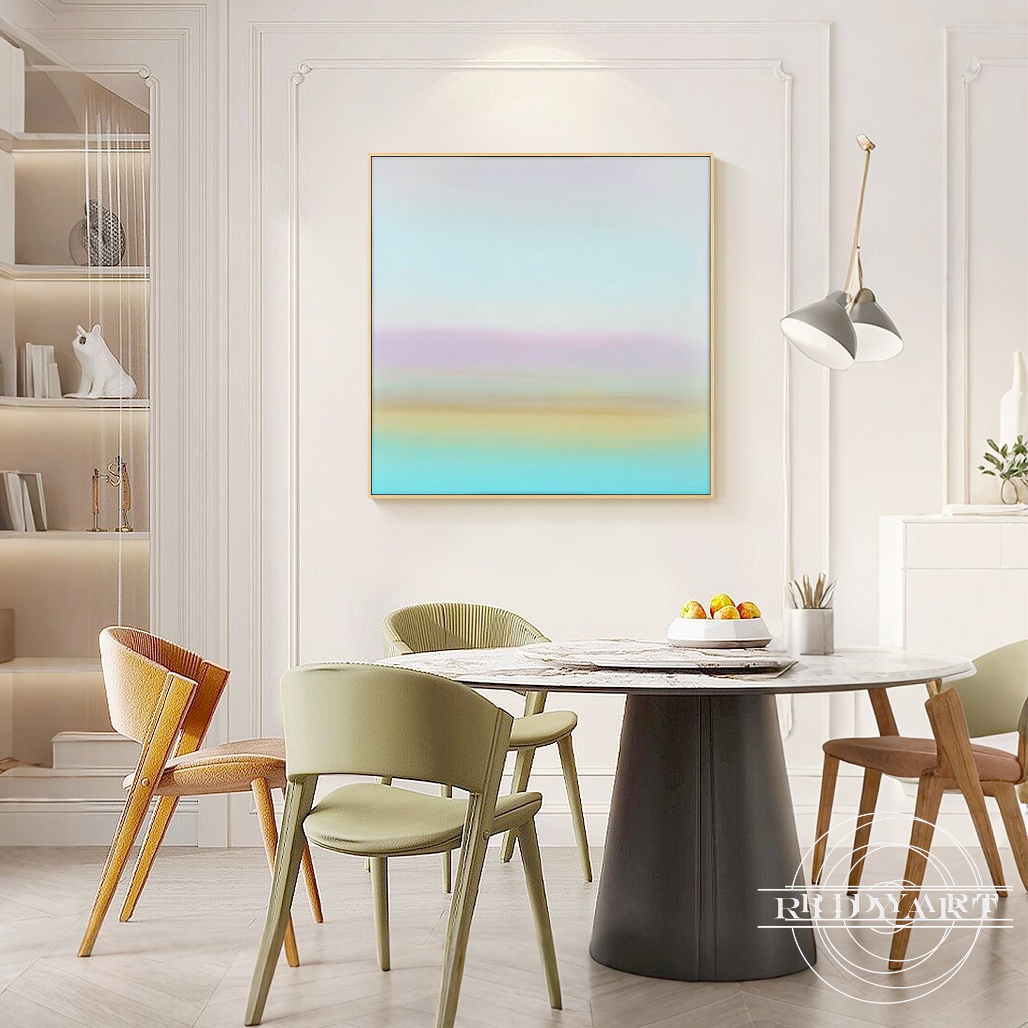 Square abstract color field art with pastel sunset hues