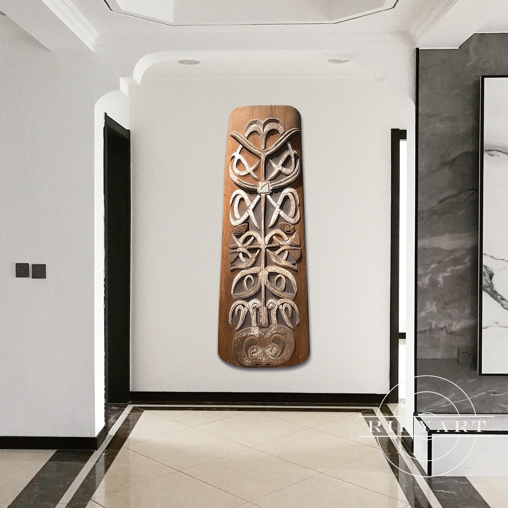 3D textured brown wooden wall decor