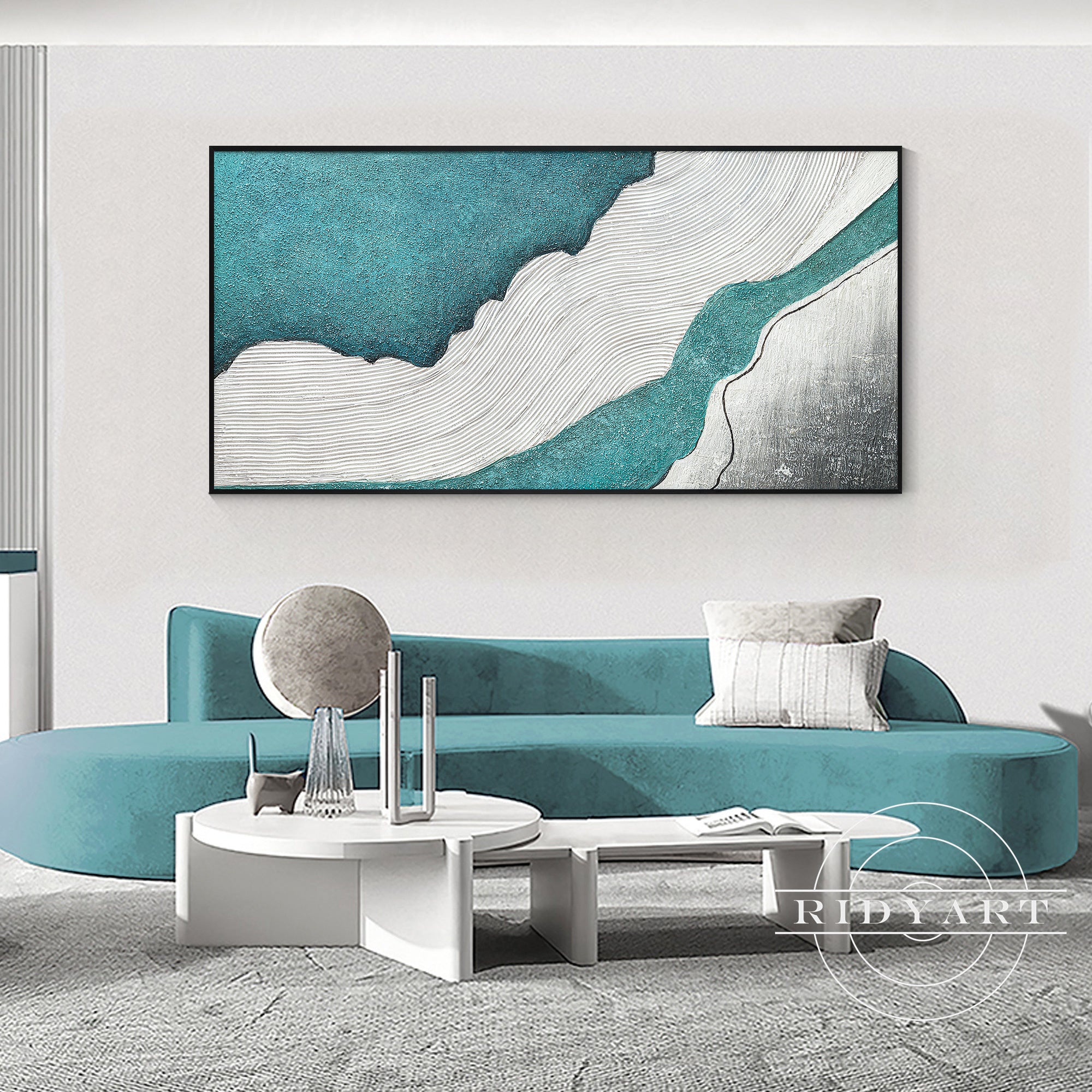 
Horizontal blue green coastal wall art on canvas