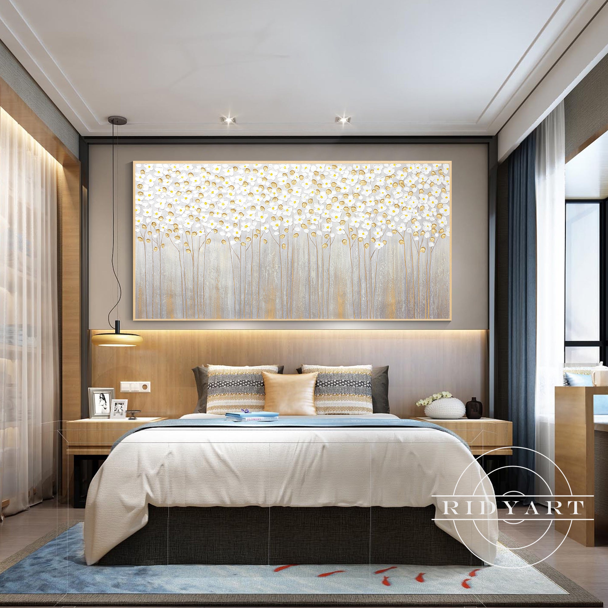 Framed gold leaf canvas wall art for living room decor