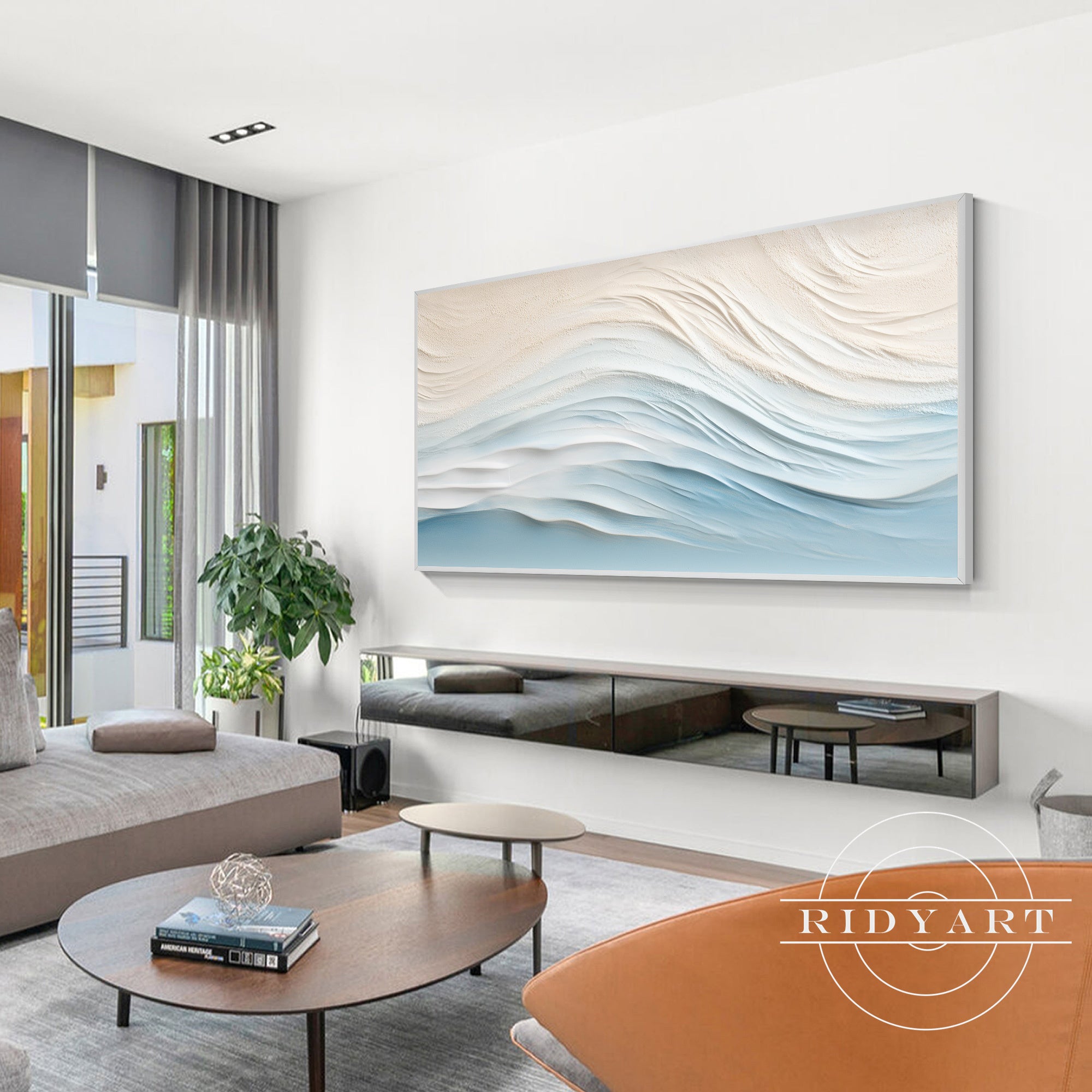 
Minimalist ocean-inspired wall décor with textured details