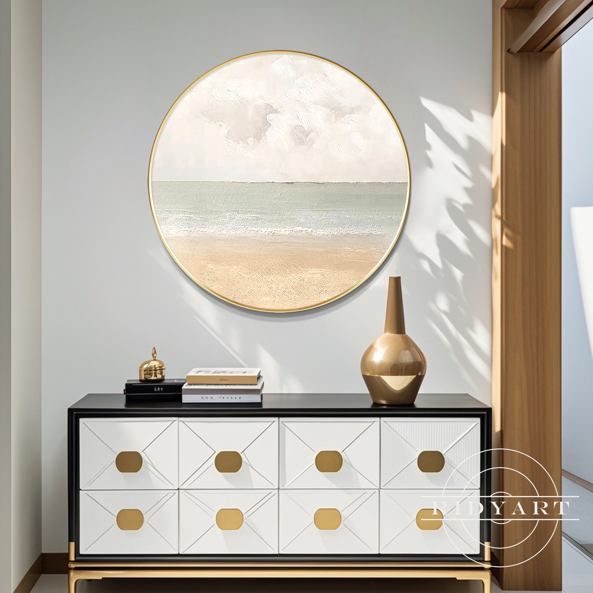 Large 3D textured coastal round wall decor for living room