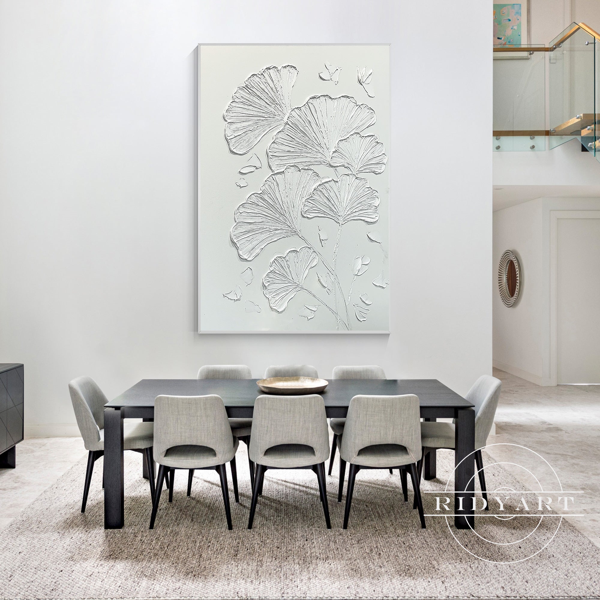 Elegant handmade ginkgo leaf canvas painting in neutral tones