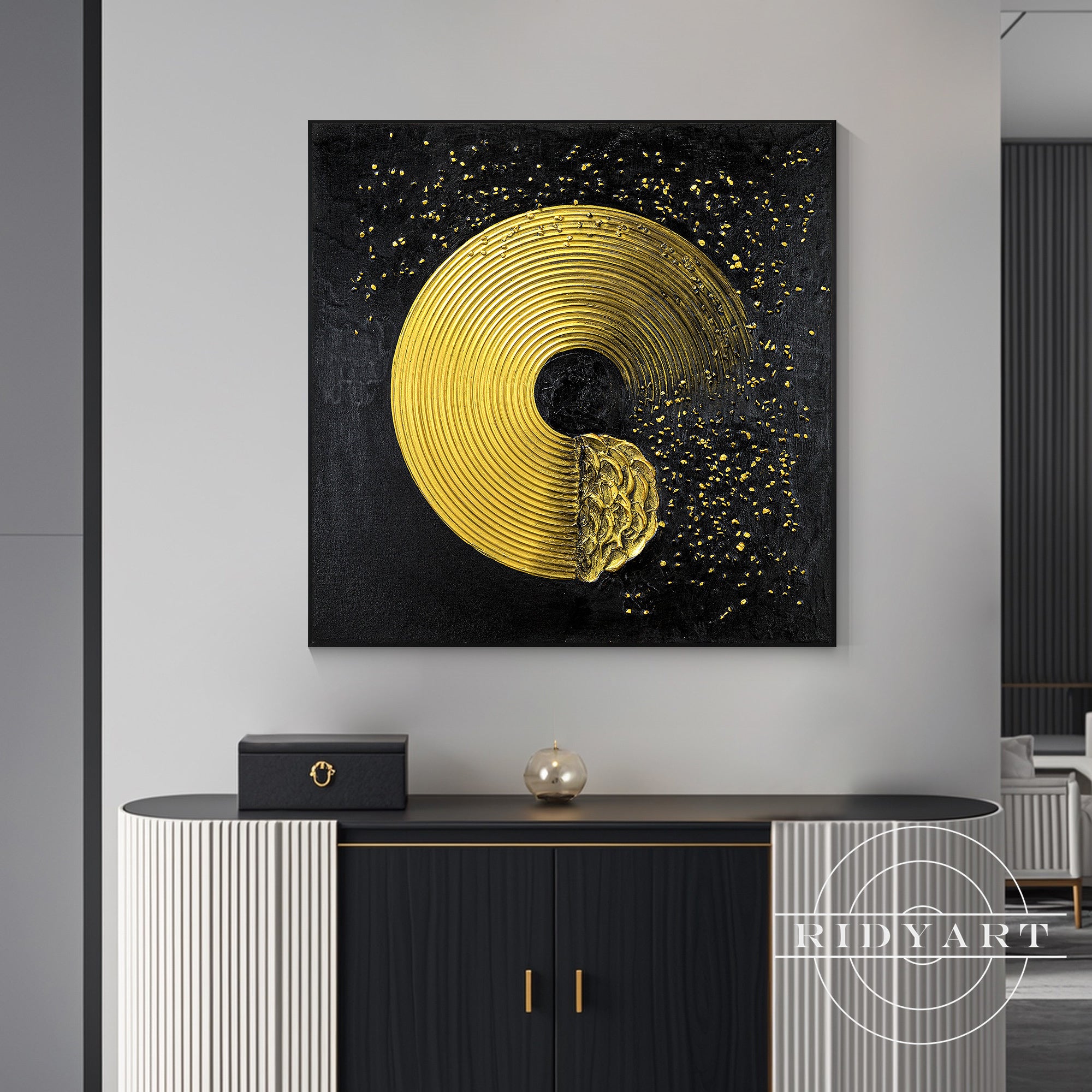 Black and gold Enso circle abstract wall art
