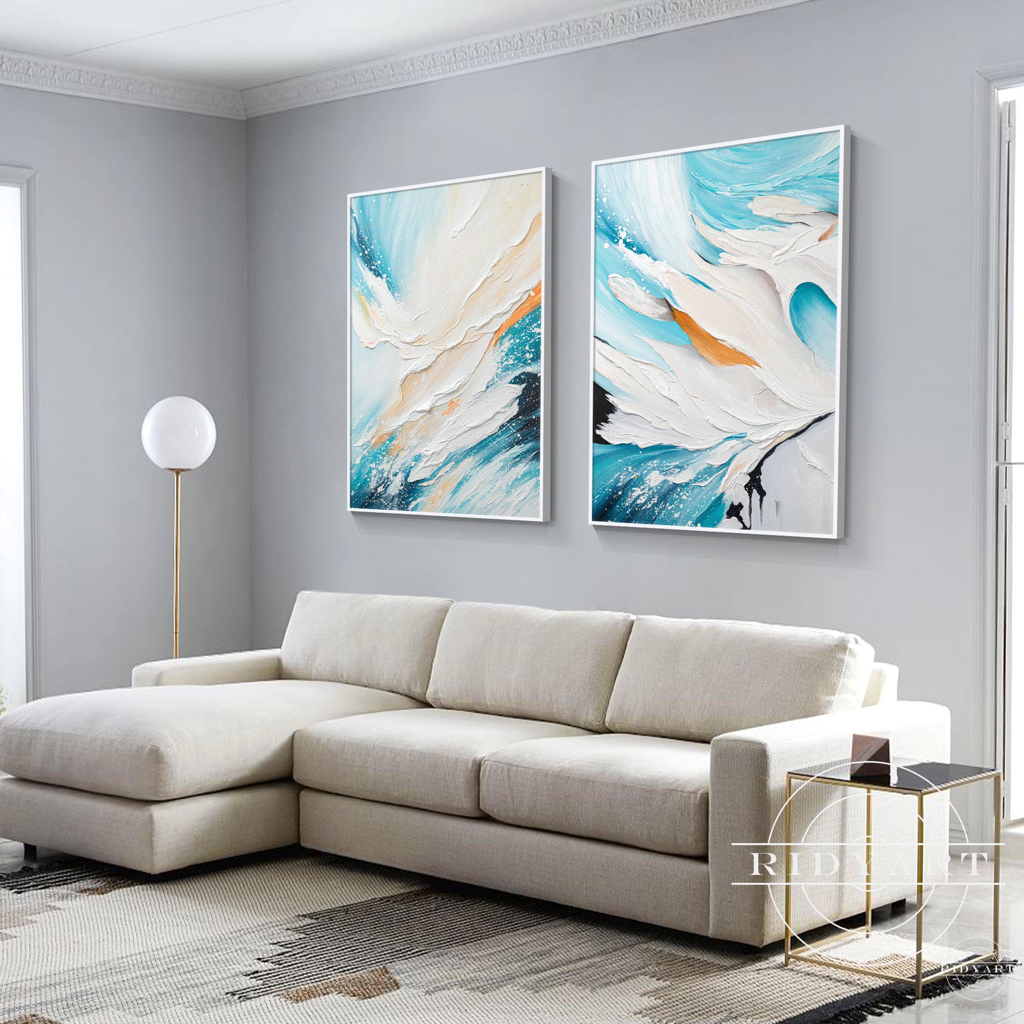3d textured teal blue painting modern style
