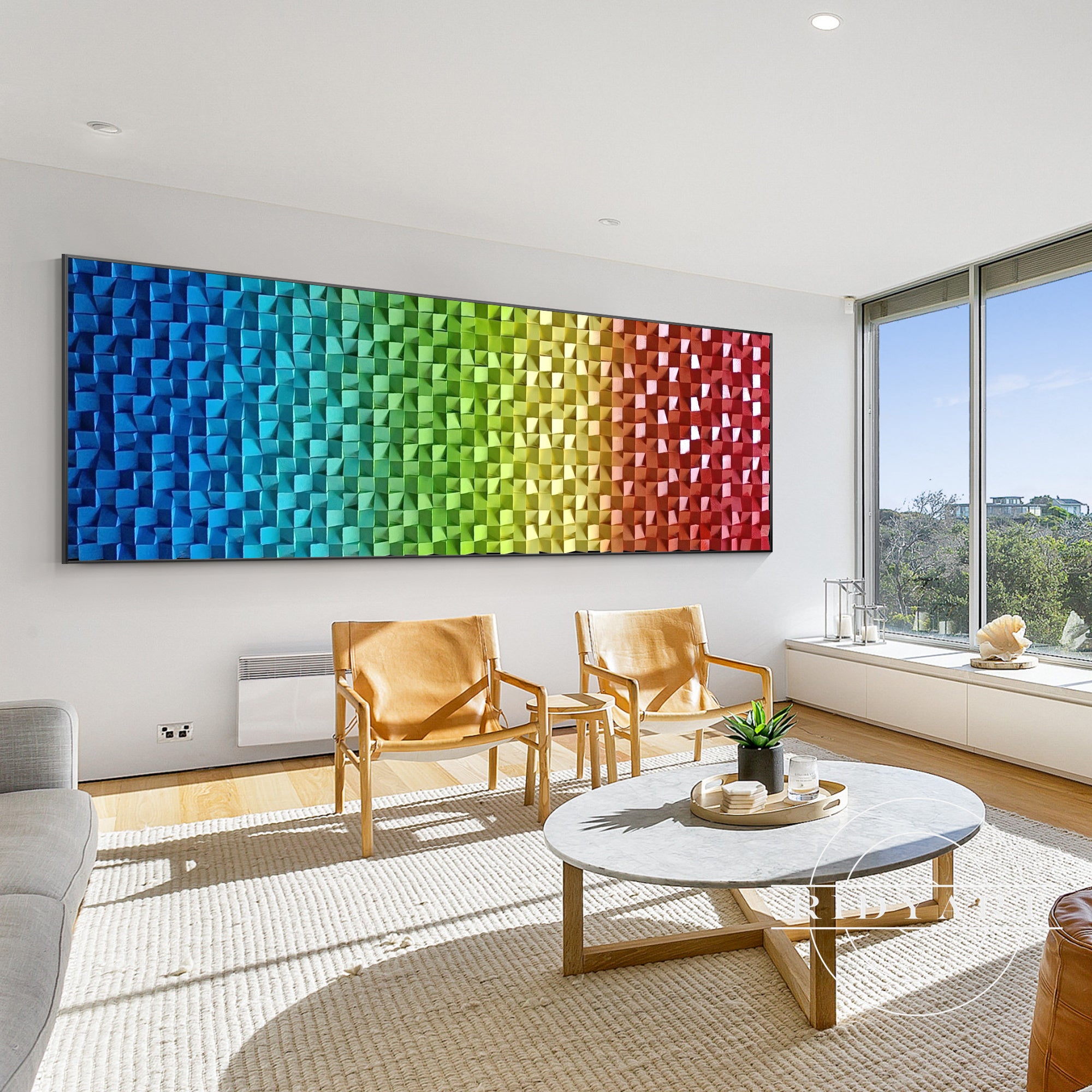 Modern 3D textured wood cube mosaic painting