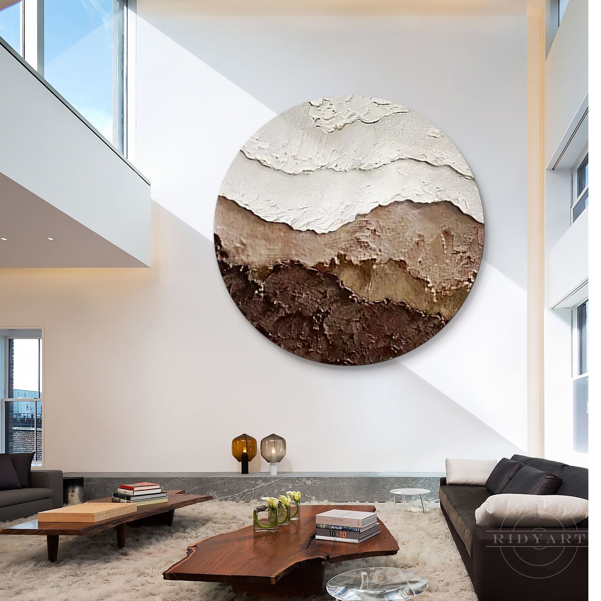 Earth tone brown 3D textured ocean waves painting, framed wall art. Adds depth and elegance to living rooms, bedrooms, or coastal decor.