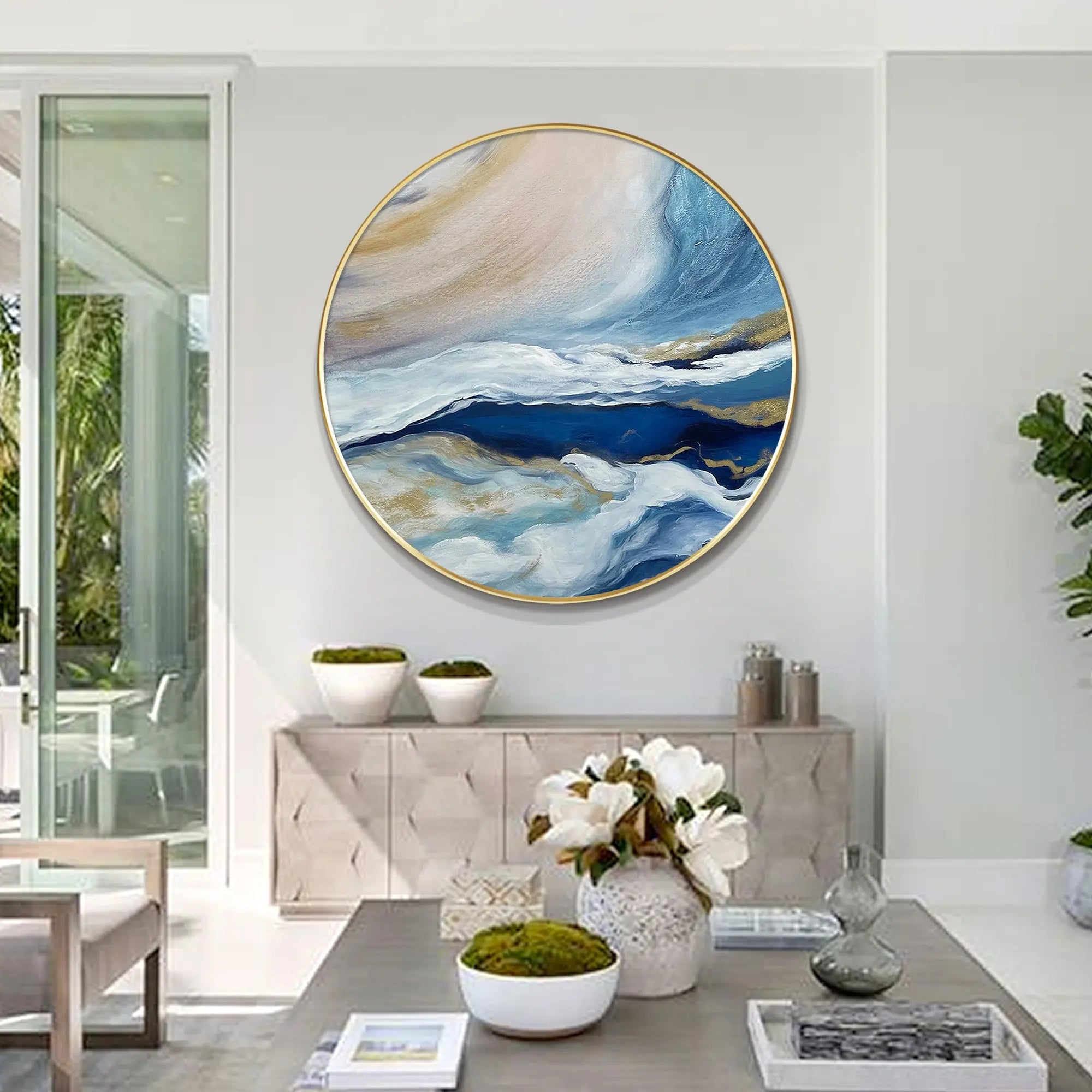 Round Abstract Blue Sea Painting RIDYART