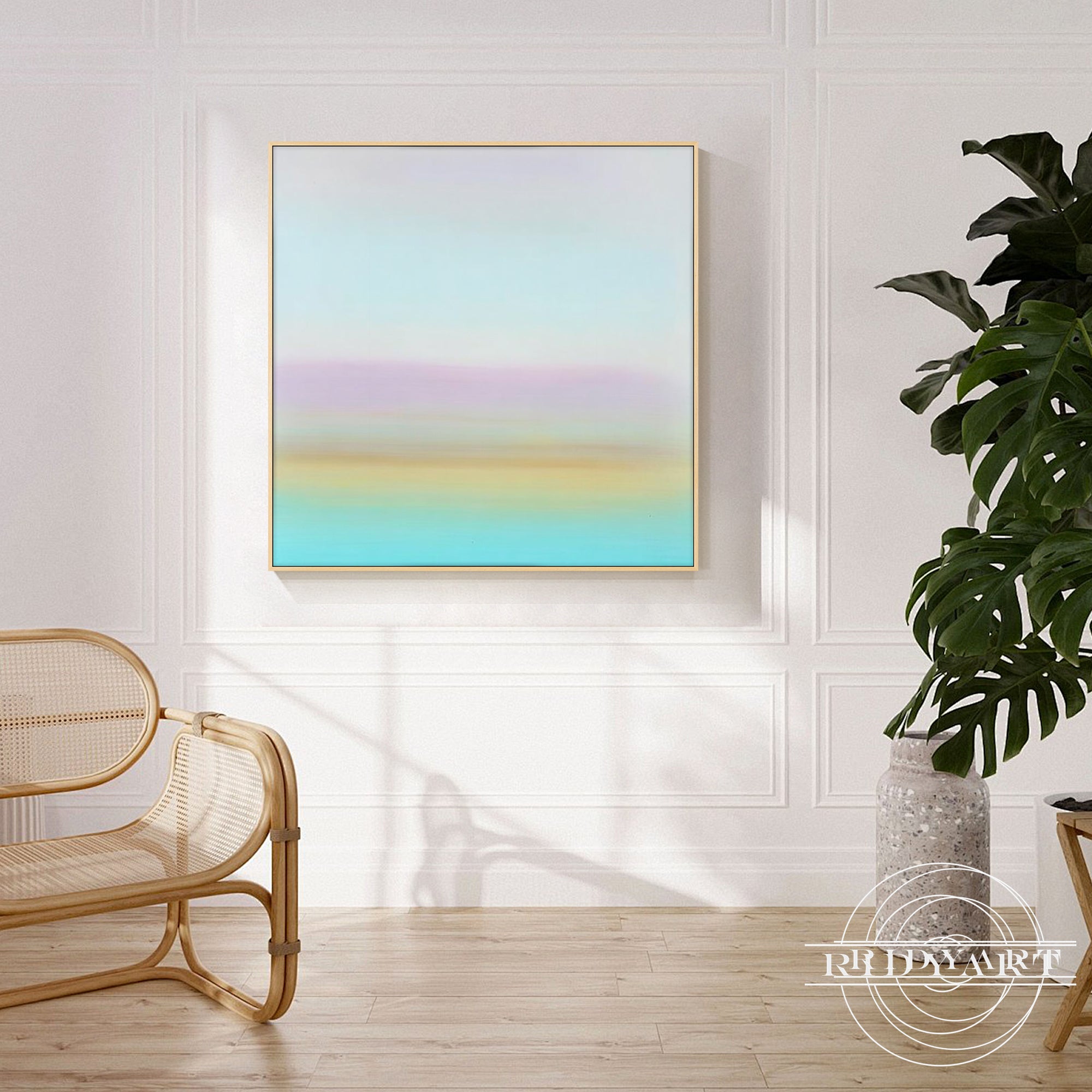 Modern minimalist gradient wall art in soft lavender and teal