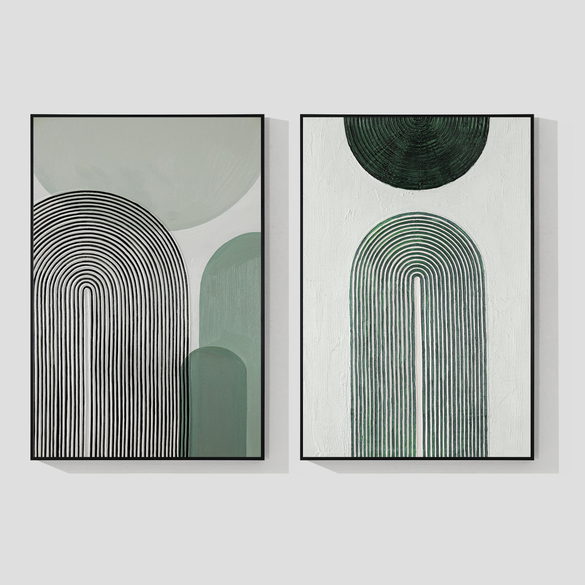 Set of 2 Sage Green Abstract Geometric Painting