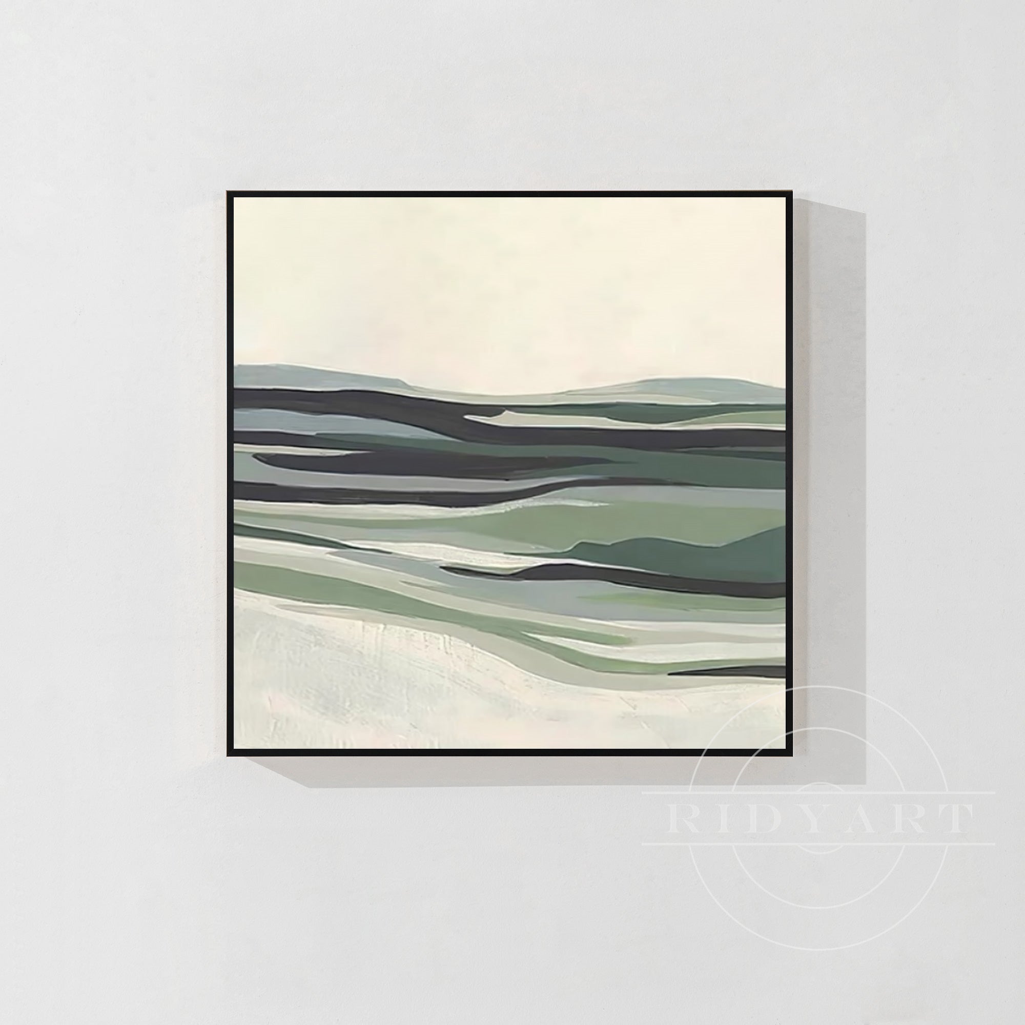 Sage Green Abstract Mountain River Painting