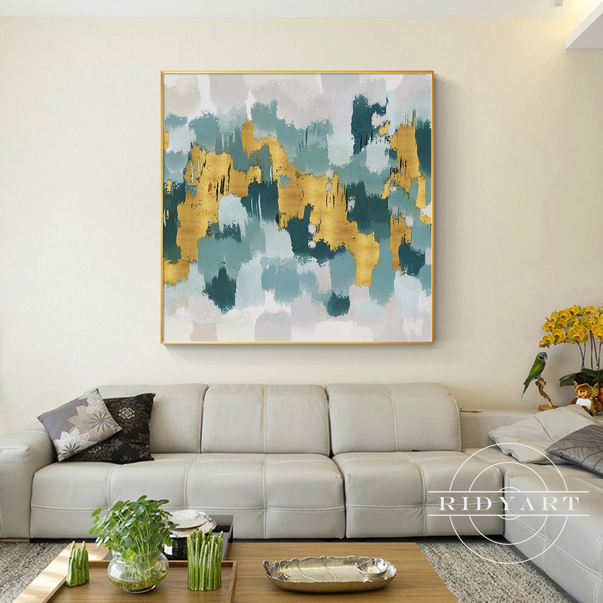 Teal and Gold Painting