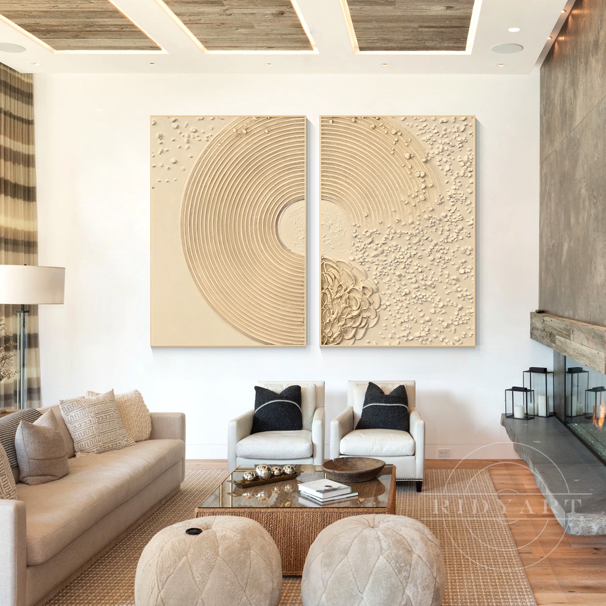 Neutral coastal wall art beige modern canvas painting