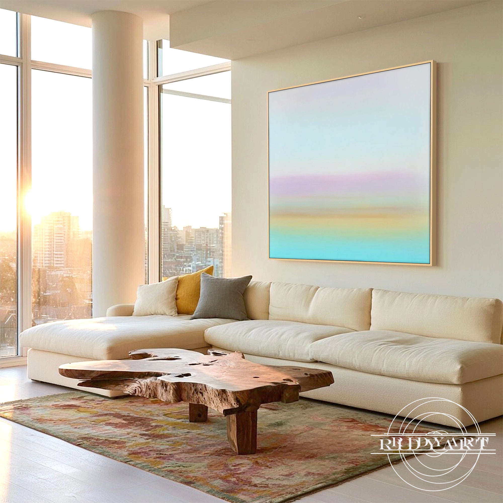 Dreamy pastel abstract painting inspired by sunset and horizon