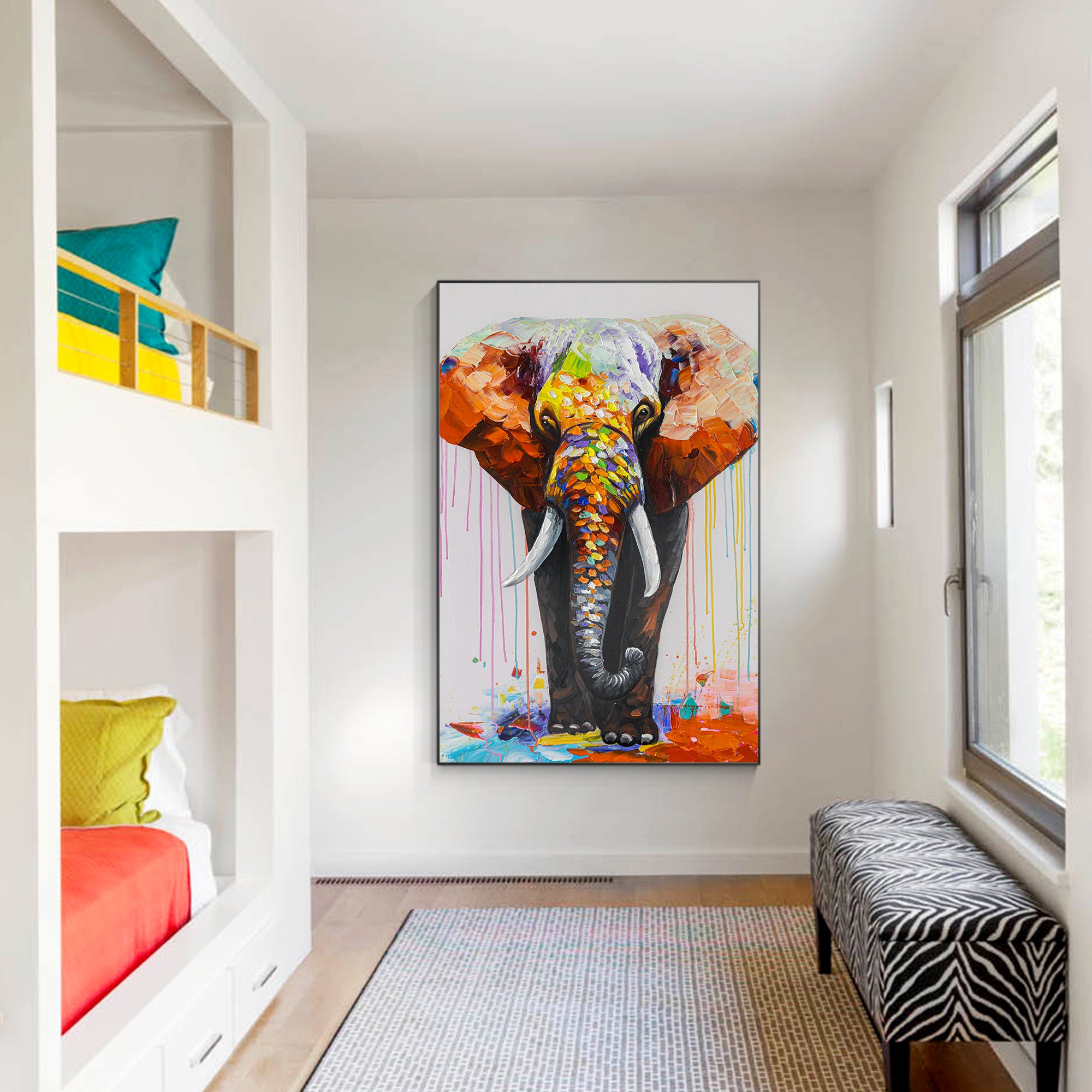 Luxury Colorful Elephant Oil Painting On Canvas