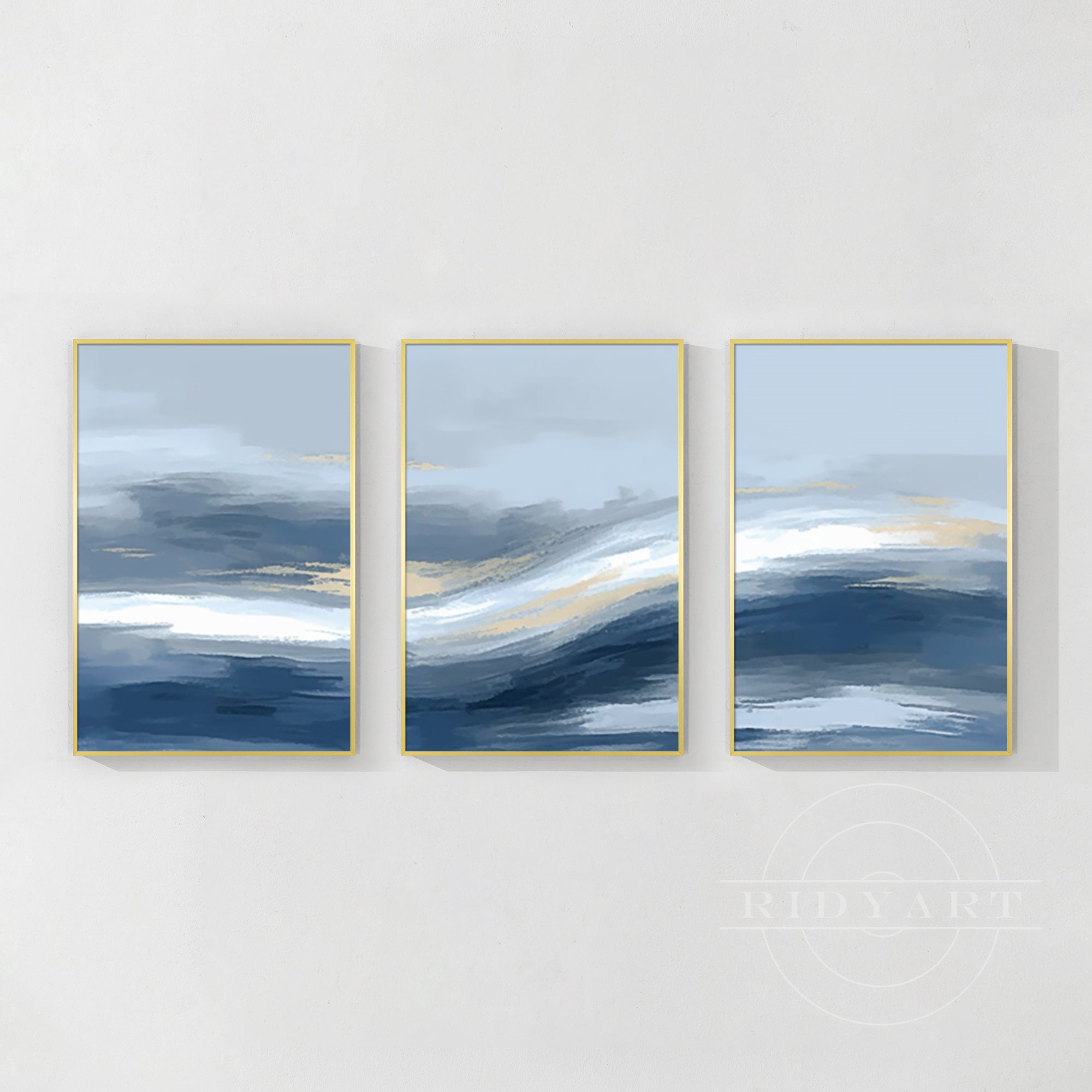 Triptych Blue and Gold Painting