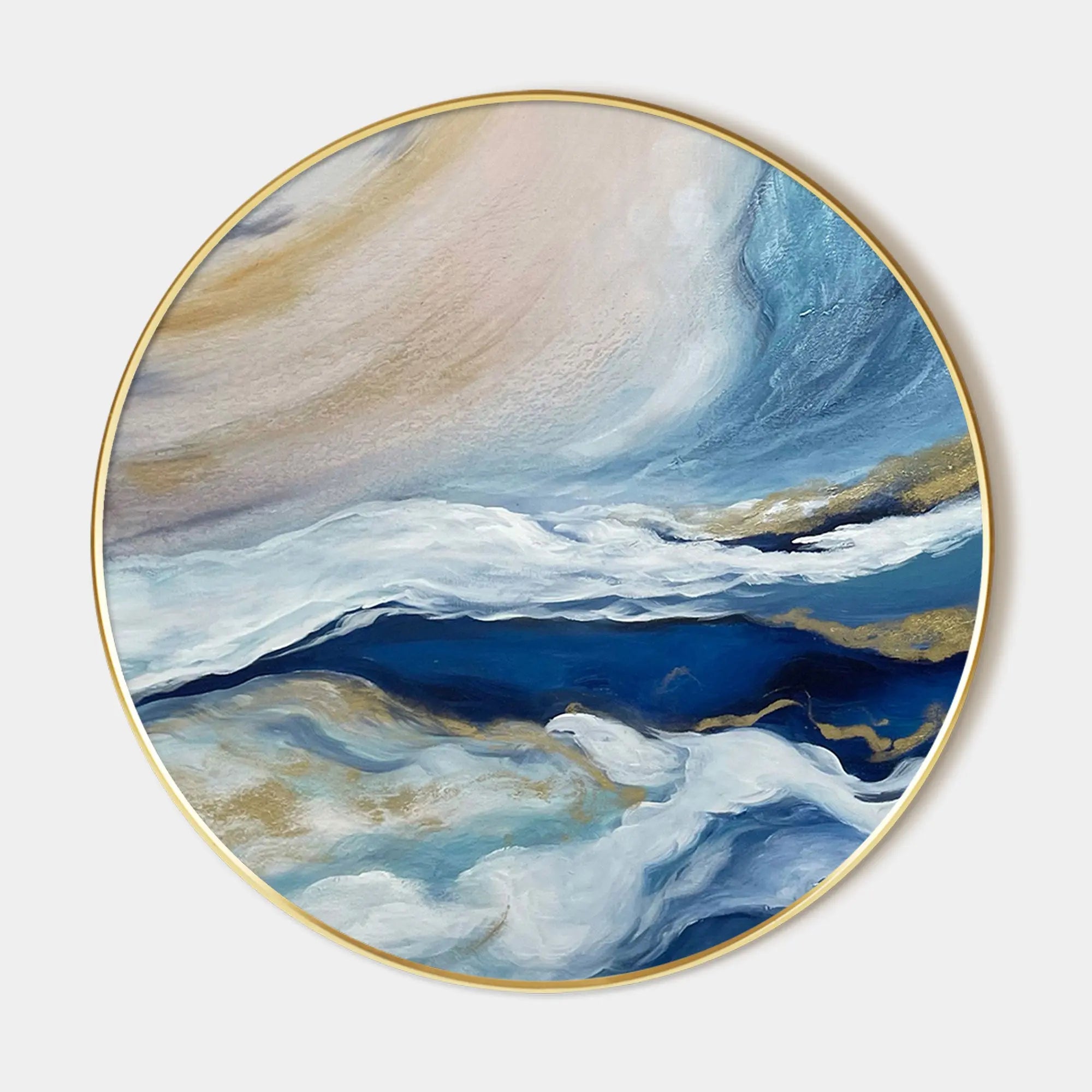 Round Abstract Blue Sea Painting RIDYART