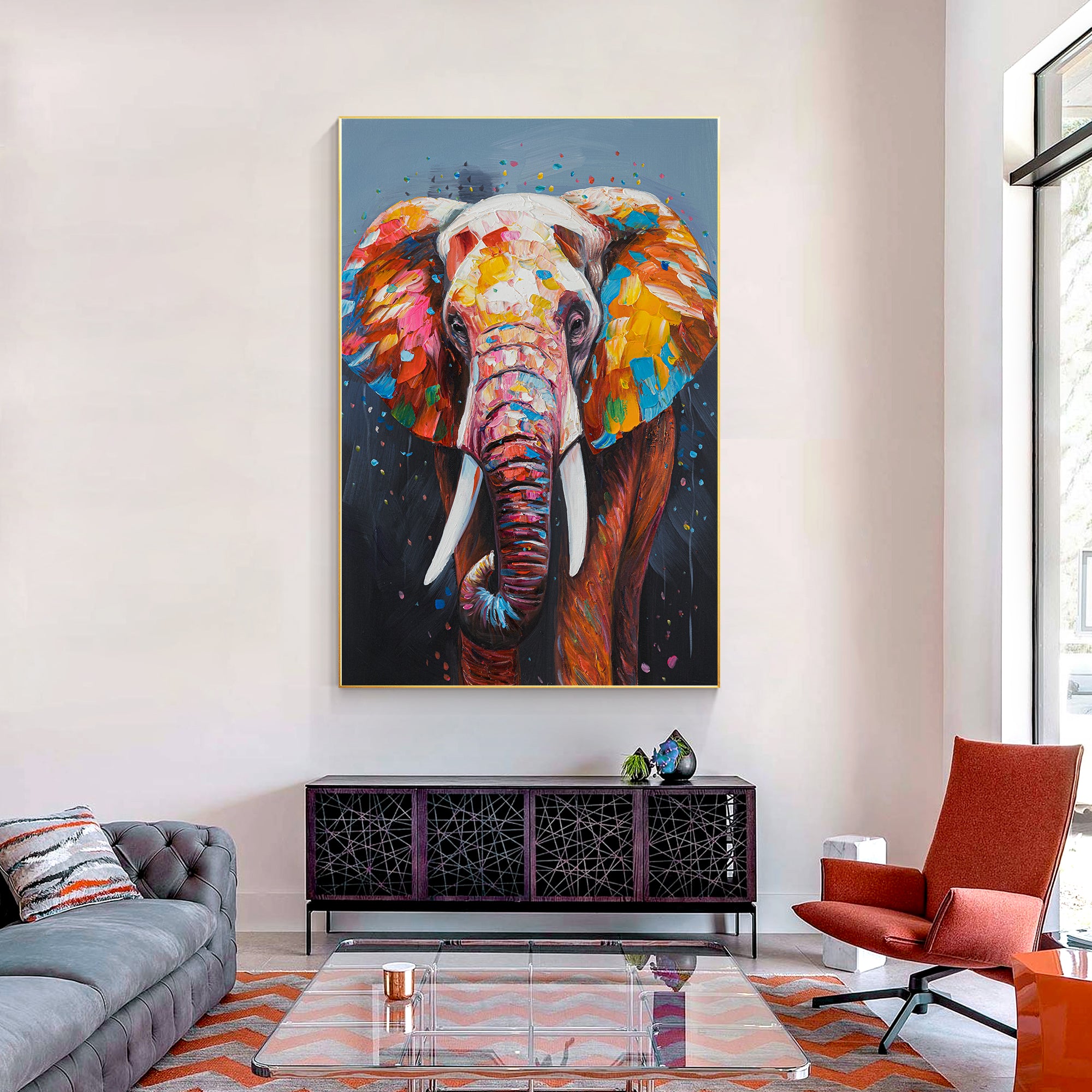 Luxury Colorful Elephant Wildlife Oil Painting