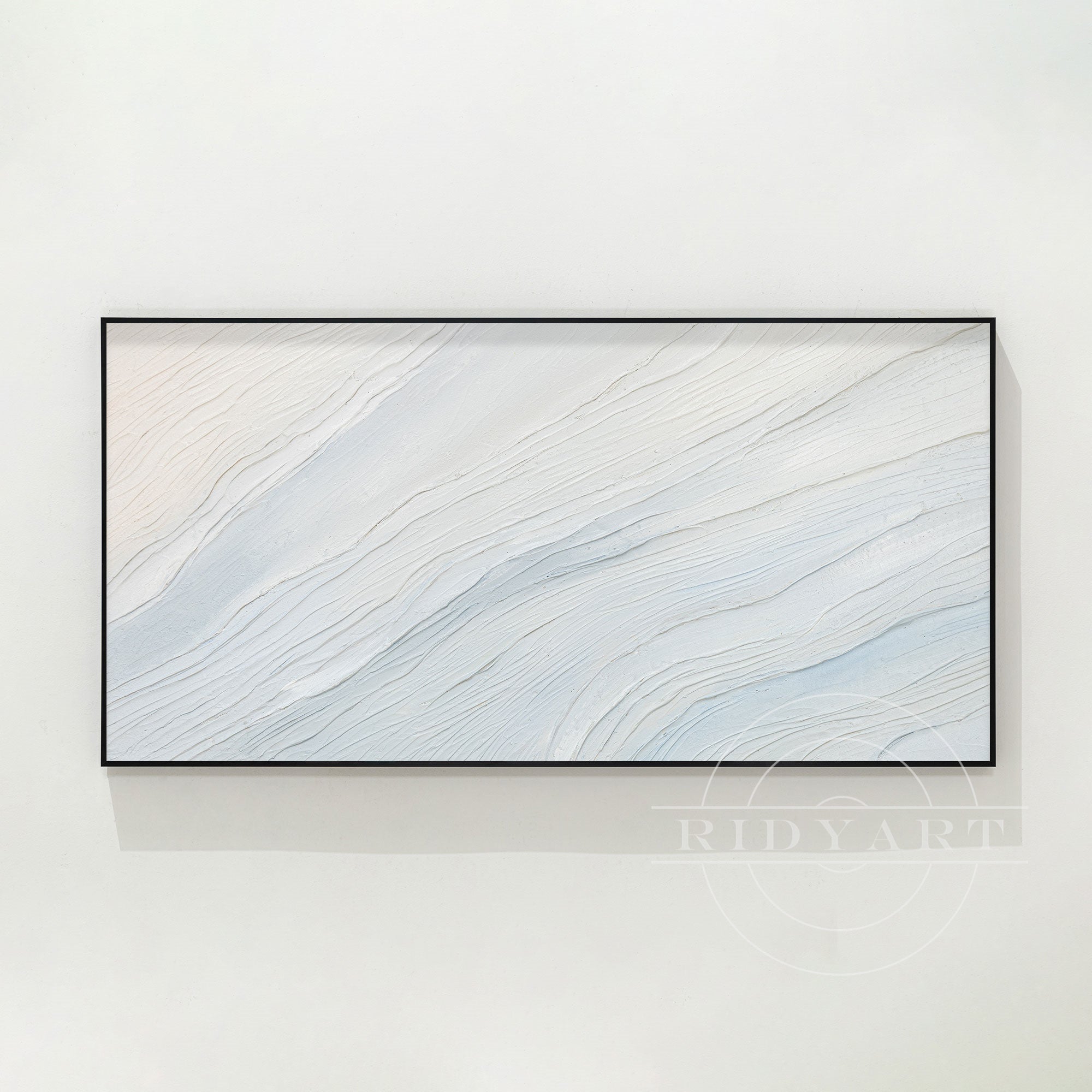 Cream White Light Blue Ocean Painting - 3D Textured Wall Art