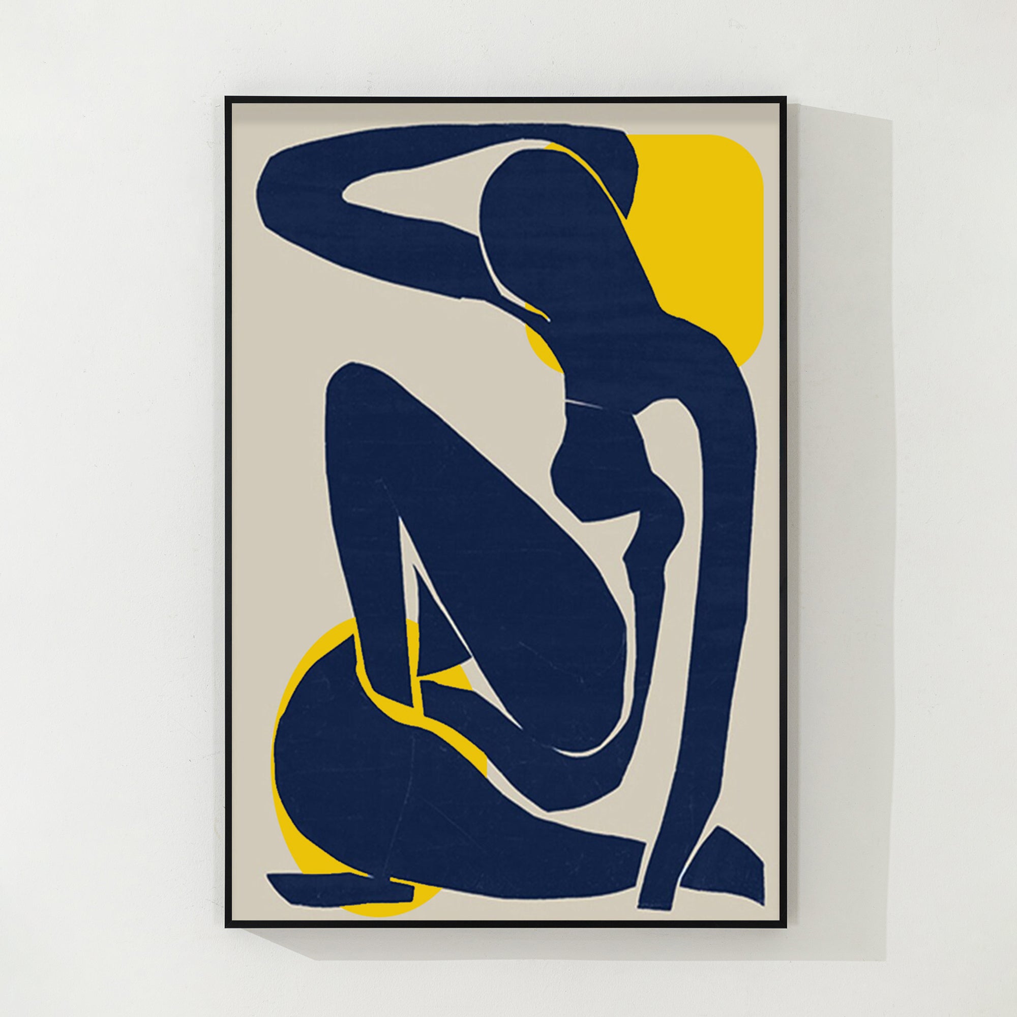 Navy Blue Abstract Woman Figure Textured Vertical Wall Art