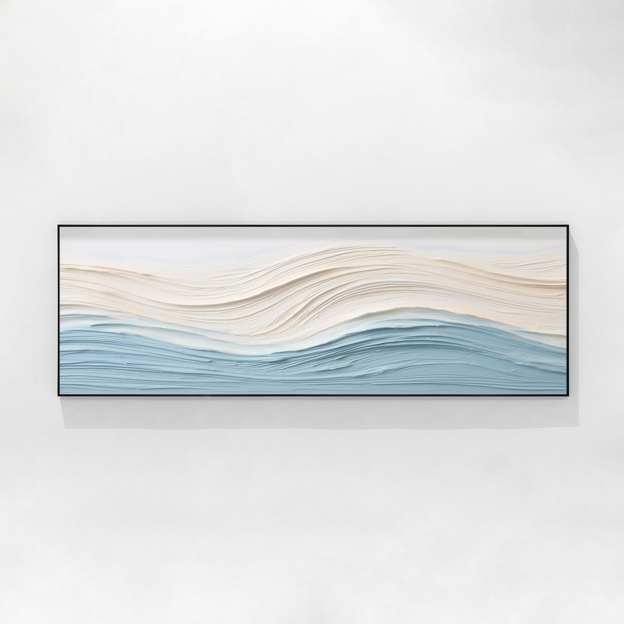 Blue Beige Ocean Waves Textured Horizontal Coastal Wall Art