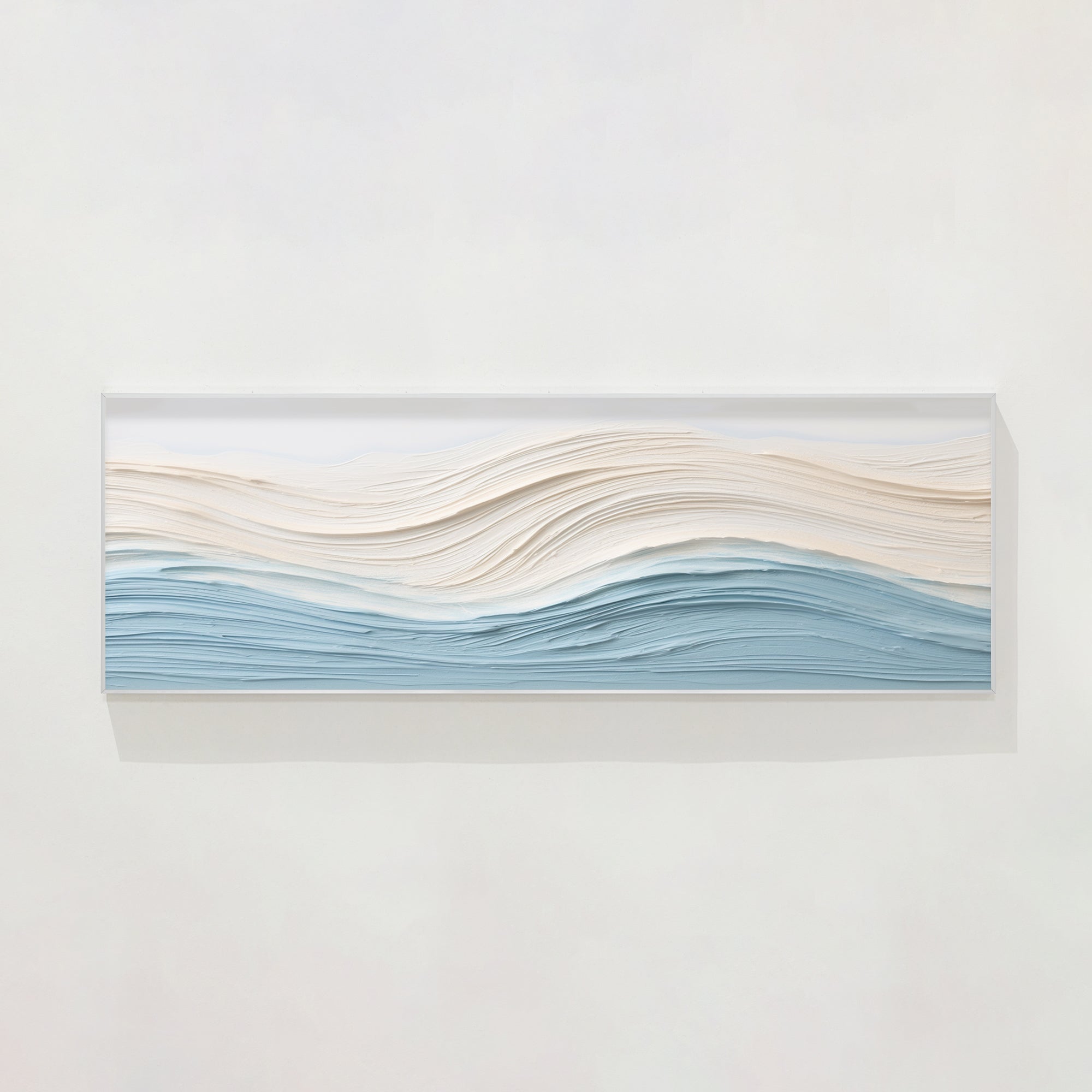 Blue Beige Ocean Waves Textured Horizontal Coastal Wall Art