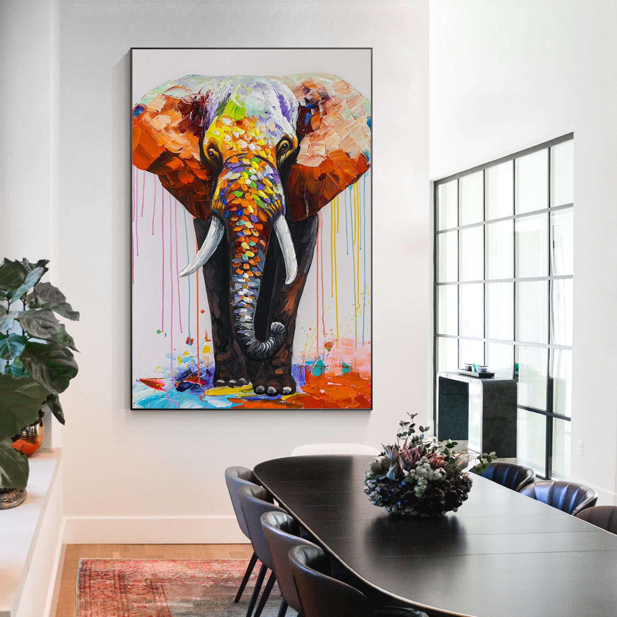 Luxury Colorful Elephant Oil Painting On Canvas