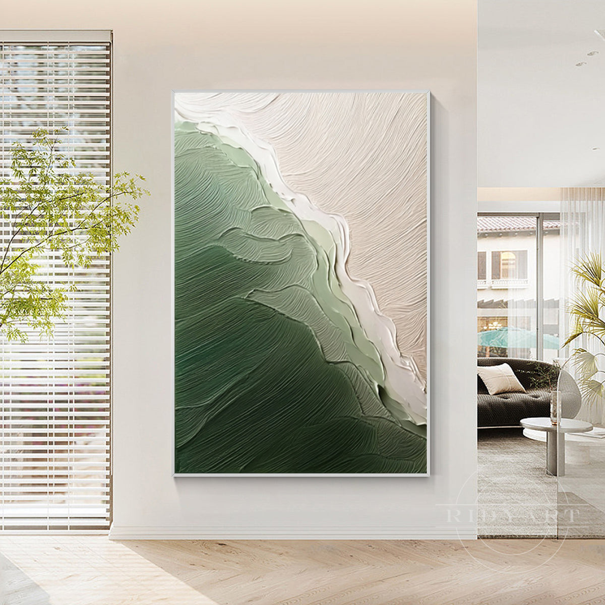 Sage green beige abstract textured wall art