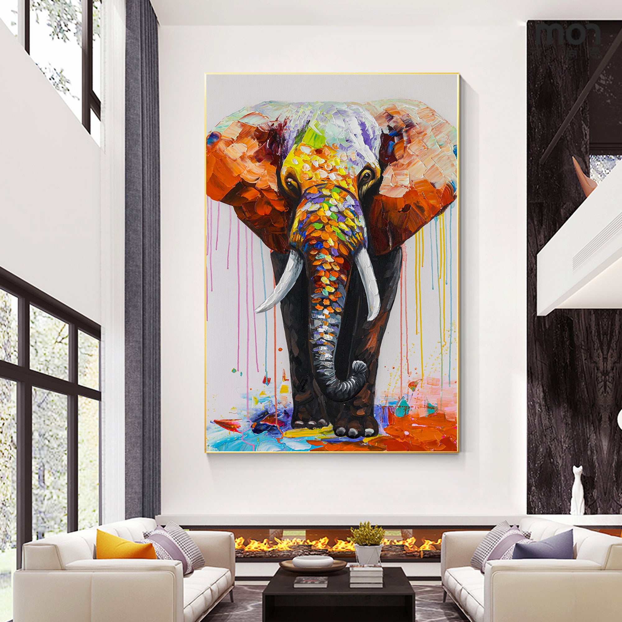 Luxury Colorful Elephant Oil Painting On Canvas