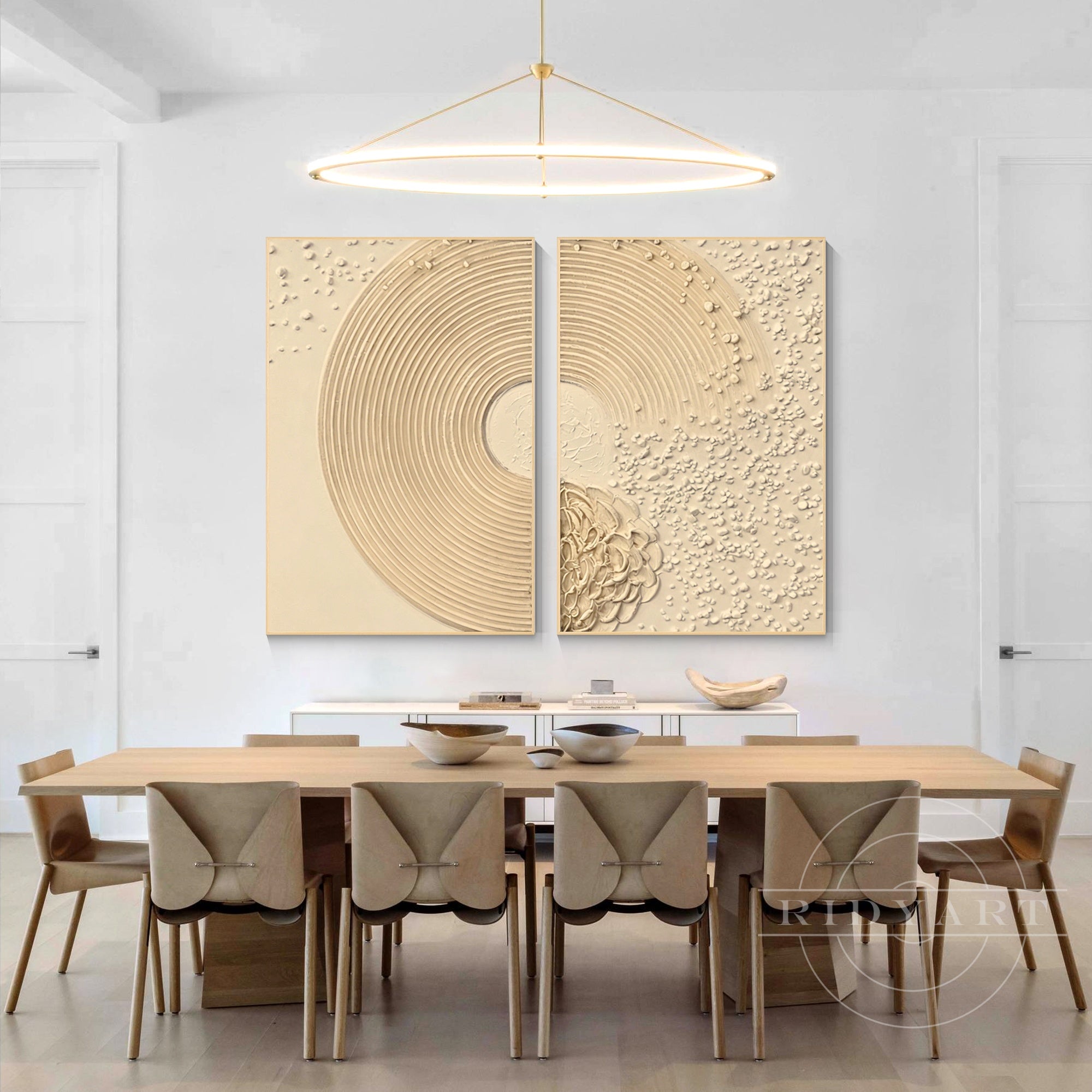 Textured beige ocean canvas minimalist bedroom wall art