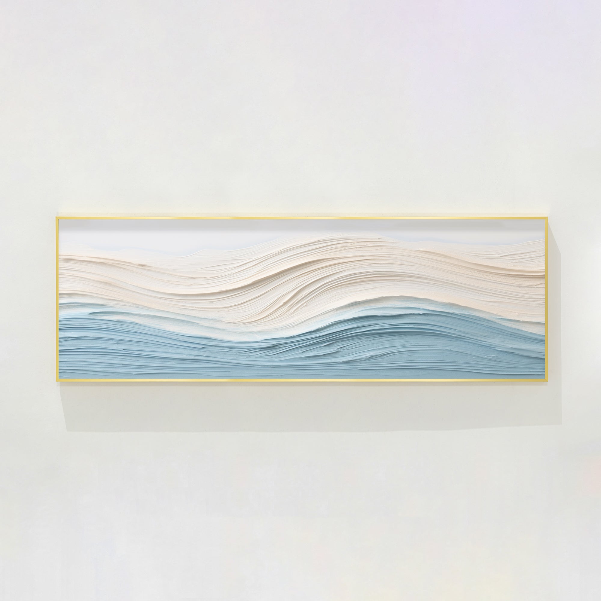 Blue Beige Ocean Waves Textured Horizontal Coastal Wall Art