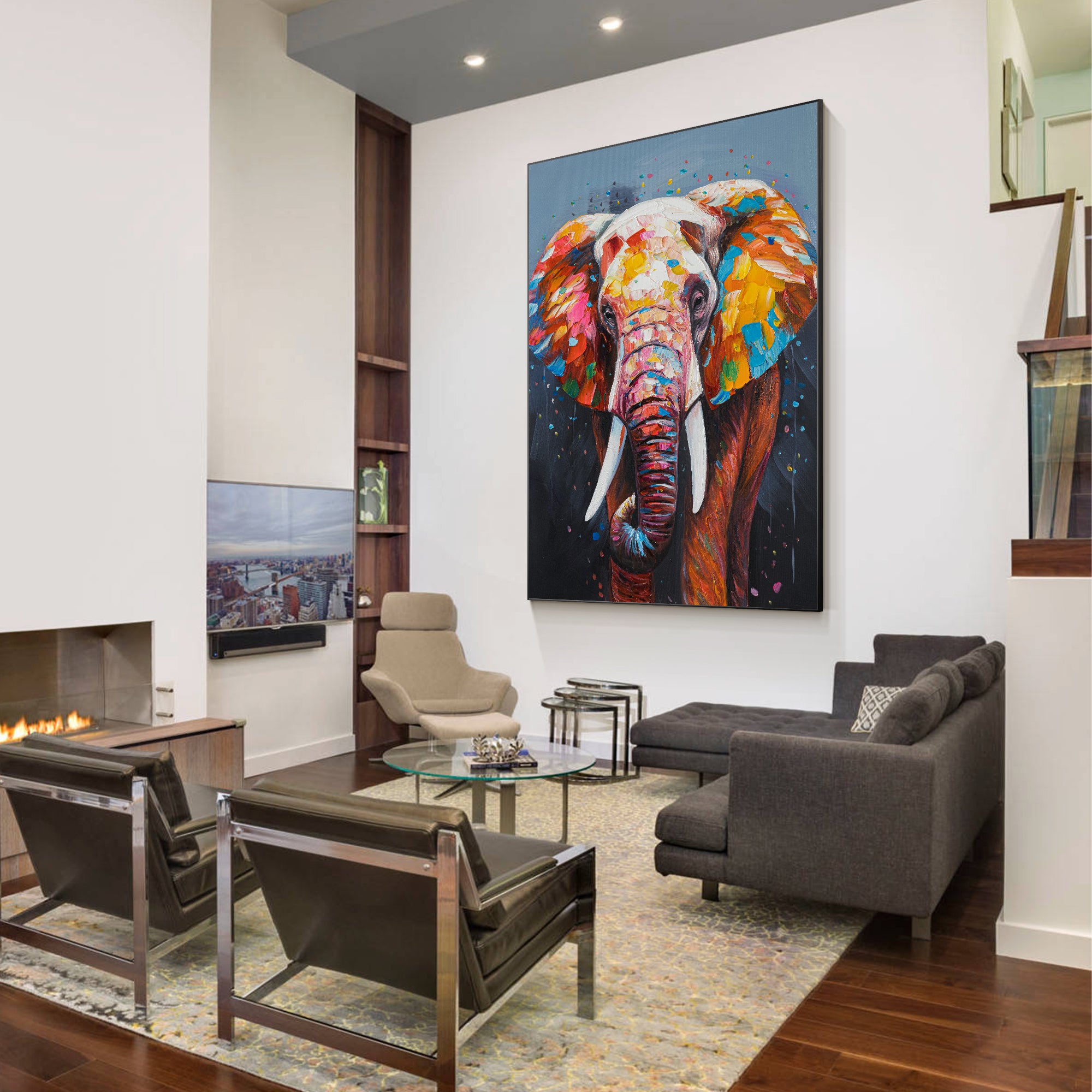 Luxury Colorful Elephant Wildlife Oil Painting