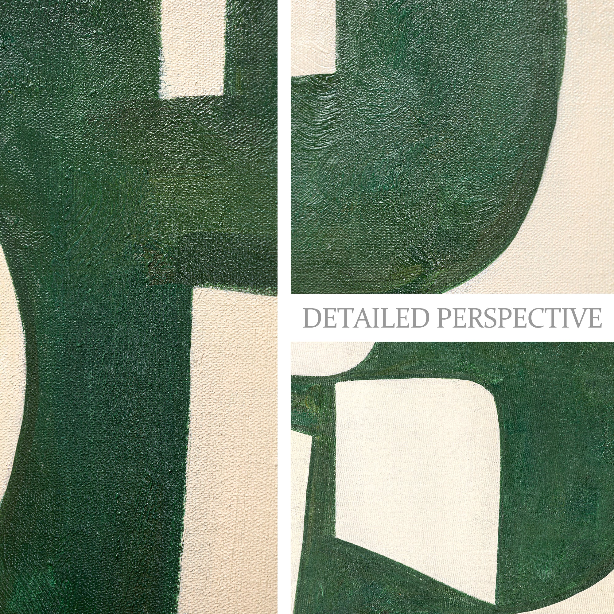 Beige Emerald Green Abstract Painting Vertical Organic Shape