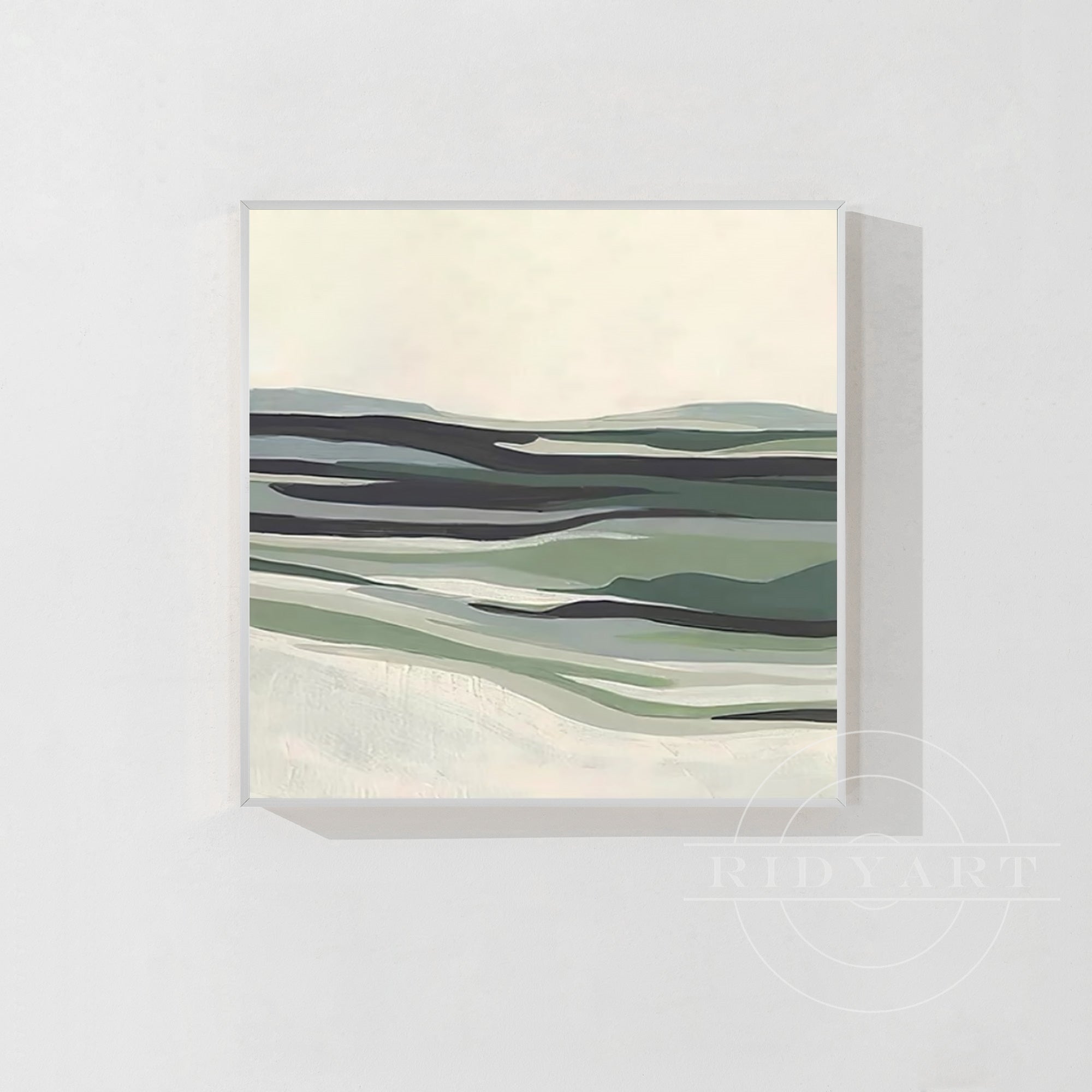 Sage Green Abstract Mountain River Painting