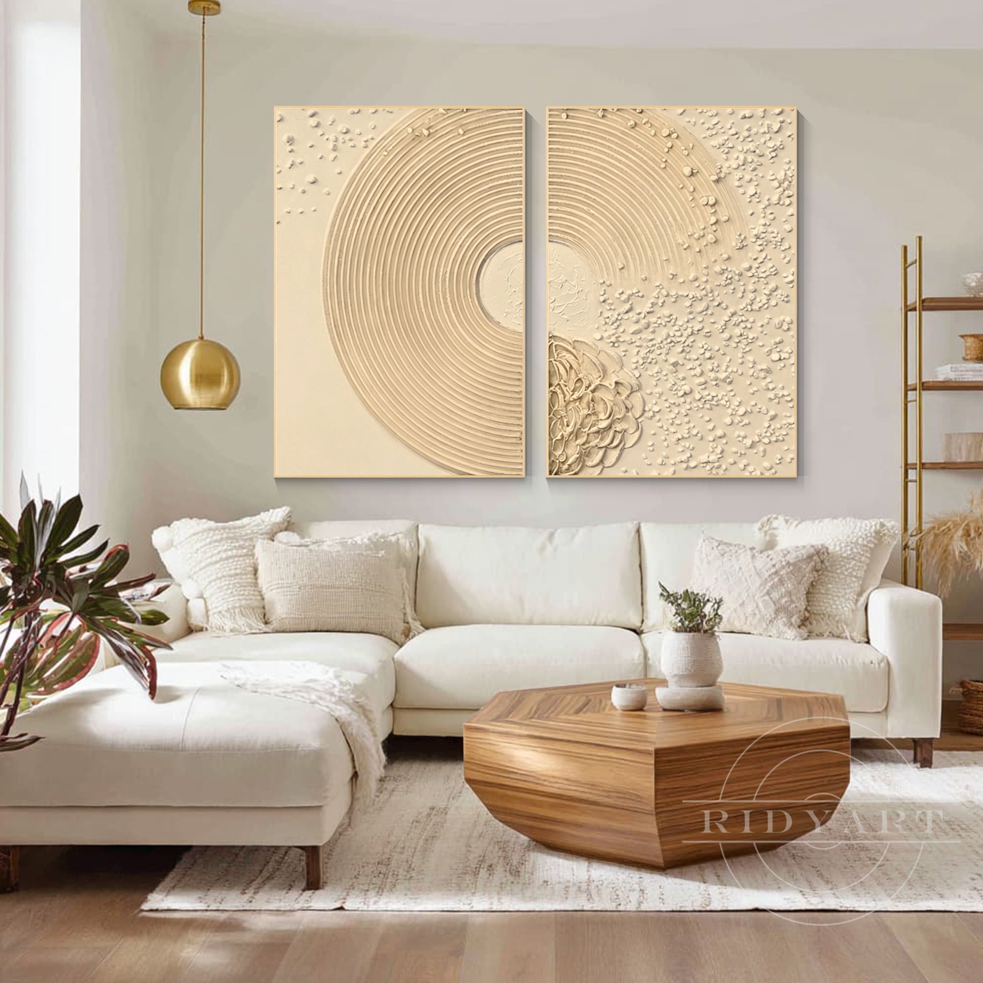 Coastal abstract beige wall art set modern home decor
