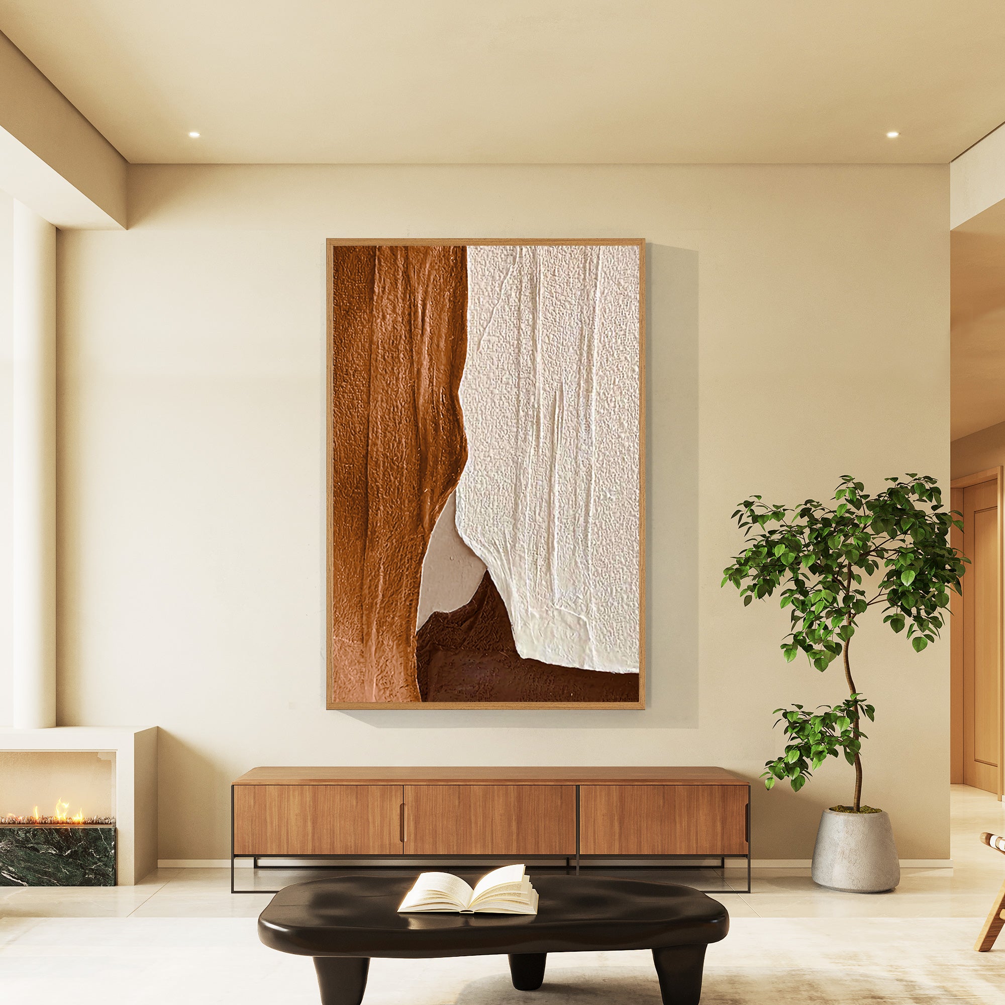 Earth Tone Minimalist Painting 3D Plaster Style