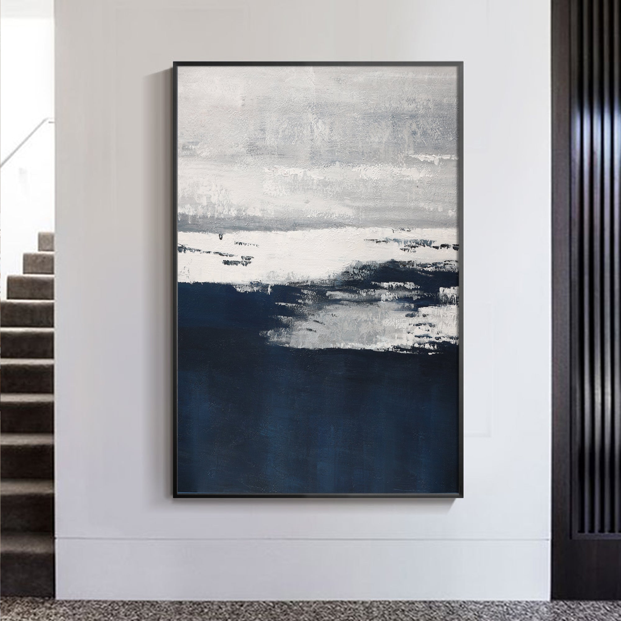 Navy Blue Ocean Abstract Art Oil Painting