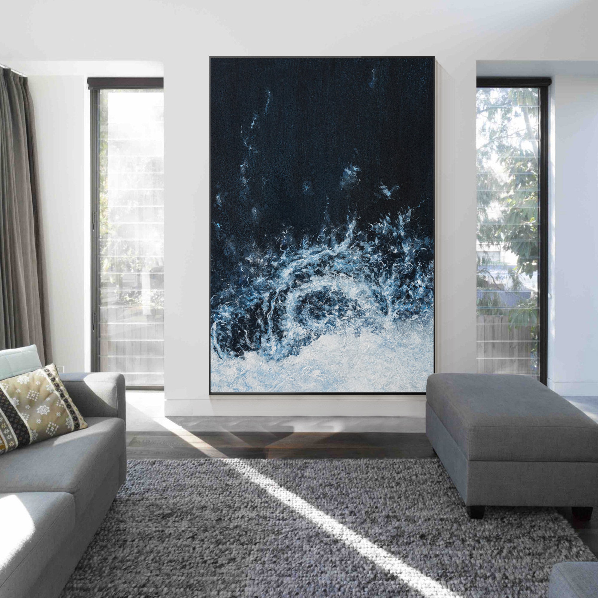 Deep Blue Ocean Abstract Oil Painting