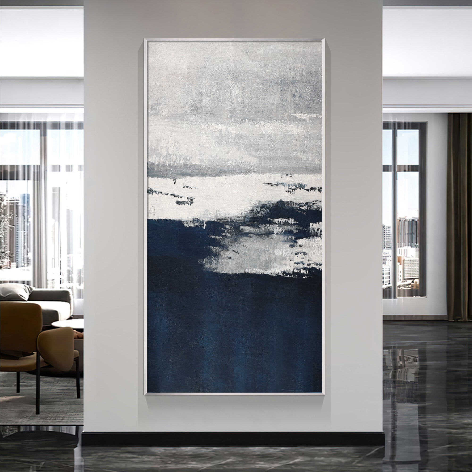 Navy Blue Ocean Abstract Art Oil Painting