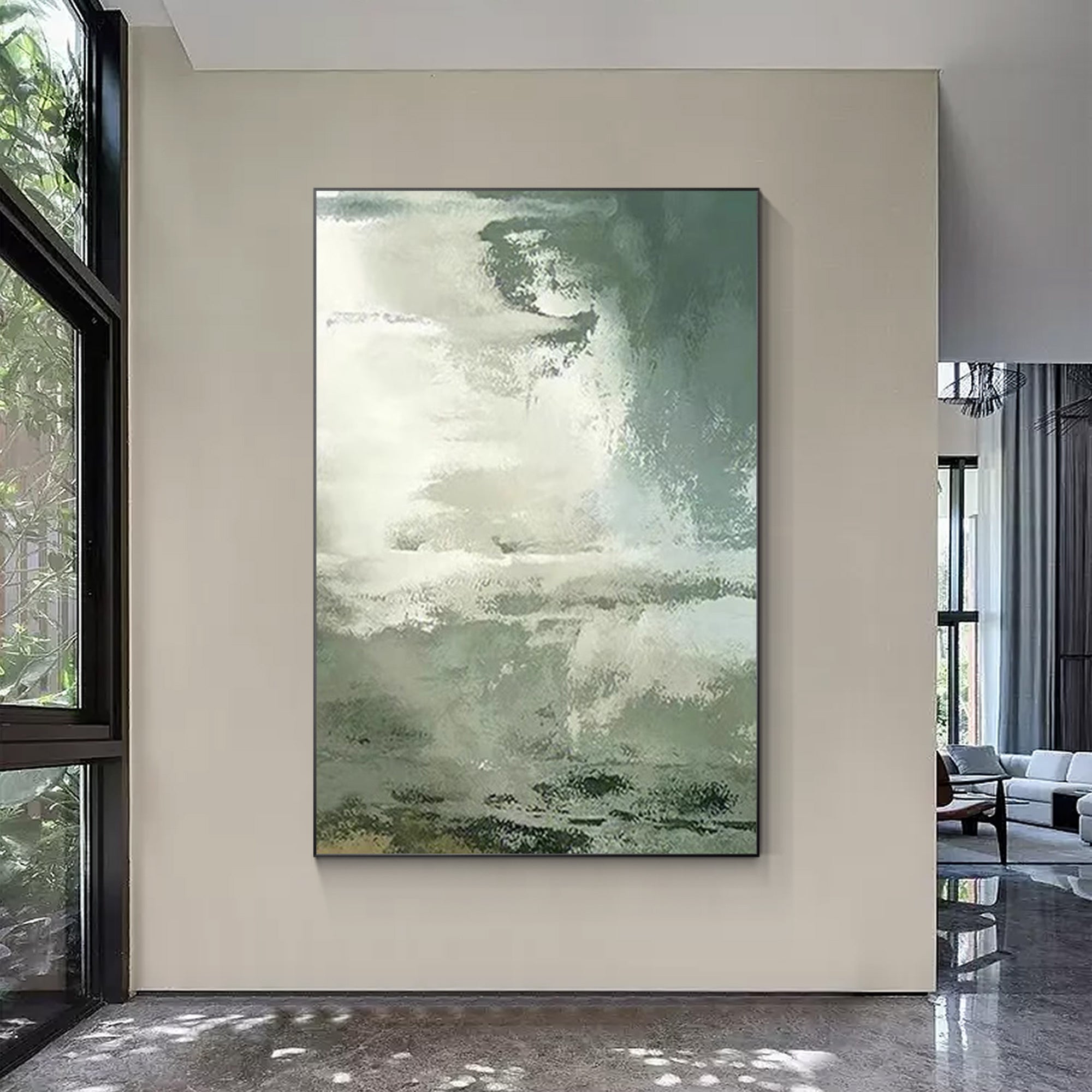 Cloud Abstract Painting Green Wall Art