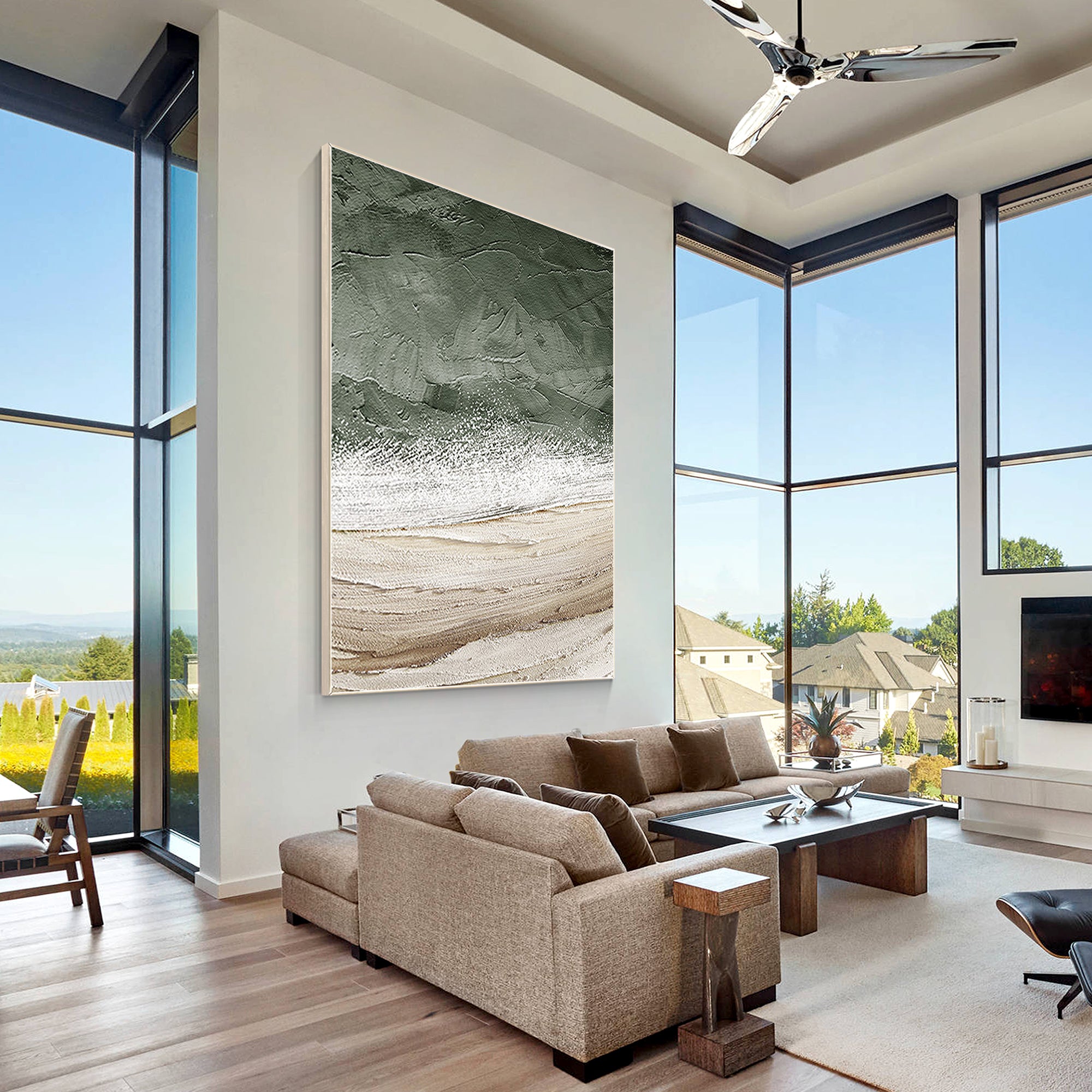 Beach Abstract Oil Painting Large Vertical Art