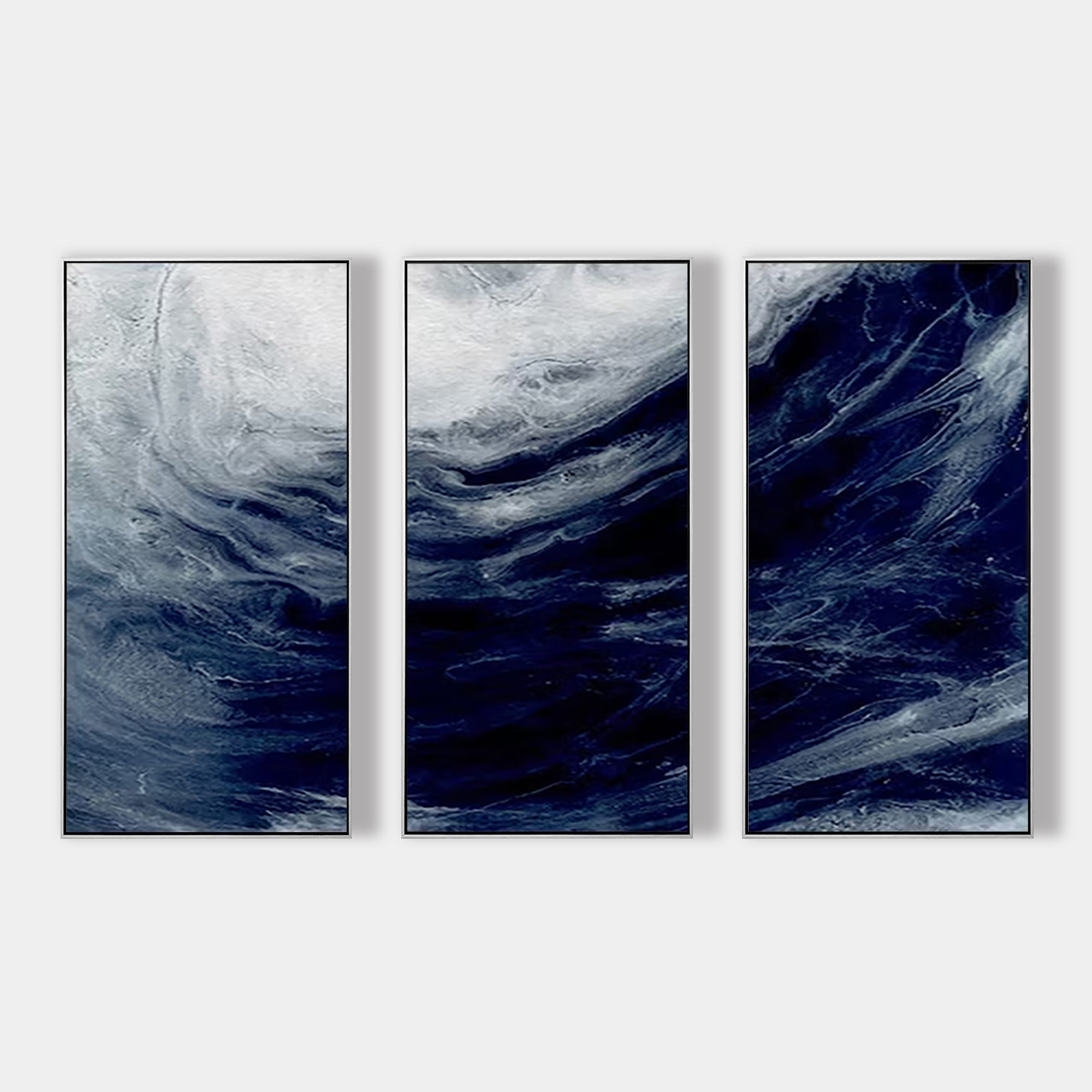 Set of 3 Ocean Painting Navy Blue Art